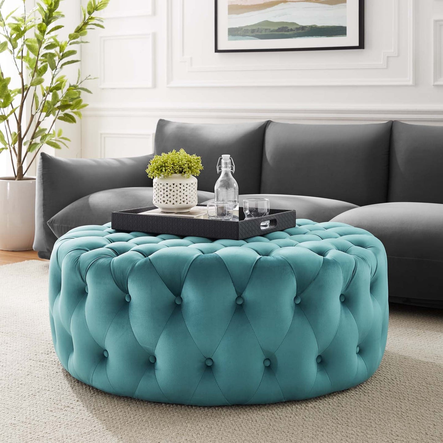 Amour Tufted Button Large Round Performance Velvet Ottoman By Modway | Ottomans | 