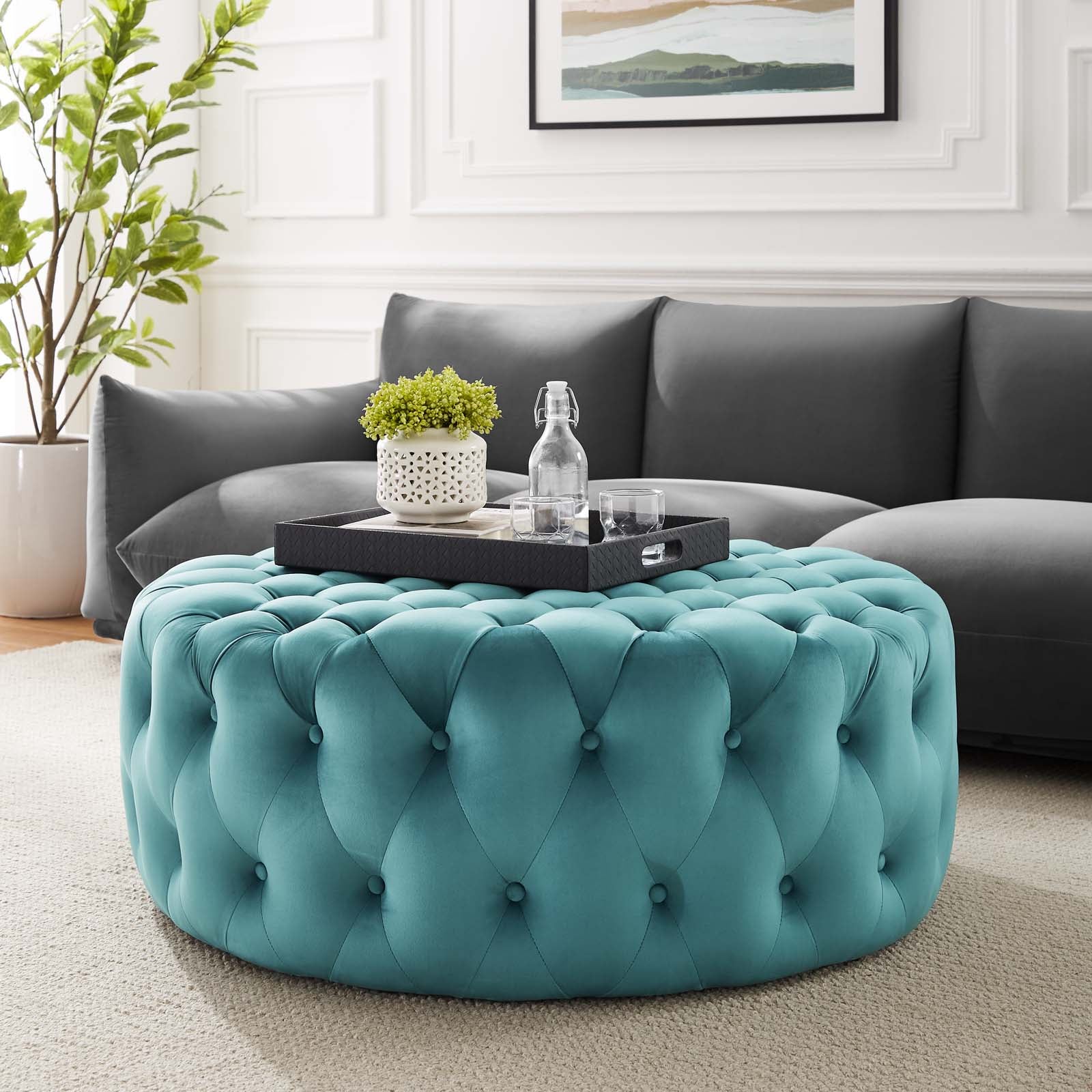 Amour Tufted Button Large Round Performance Velvet Ottoman By Modway | Ottomans | 