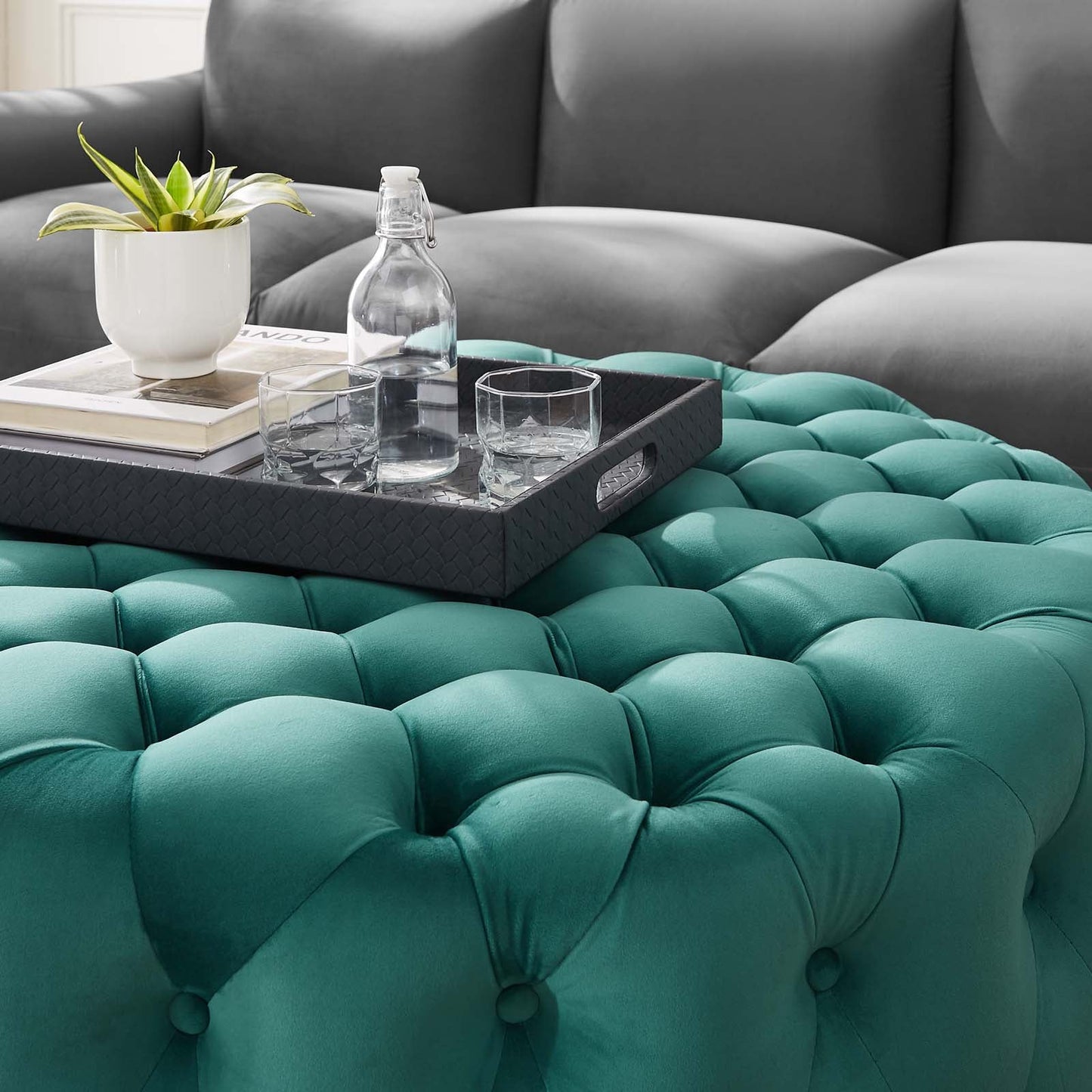 Amour Tufted Button Large Round Performance Velvet Ottoman By Modway | Ottomans | 