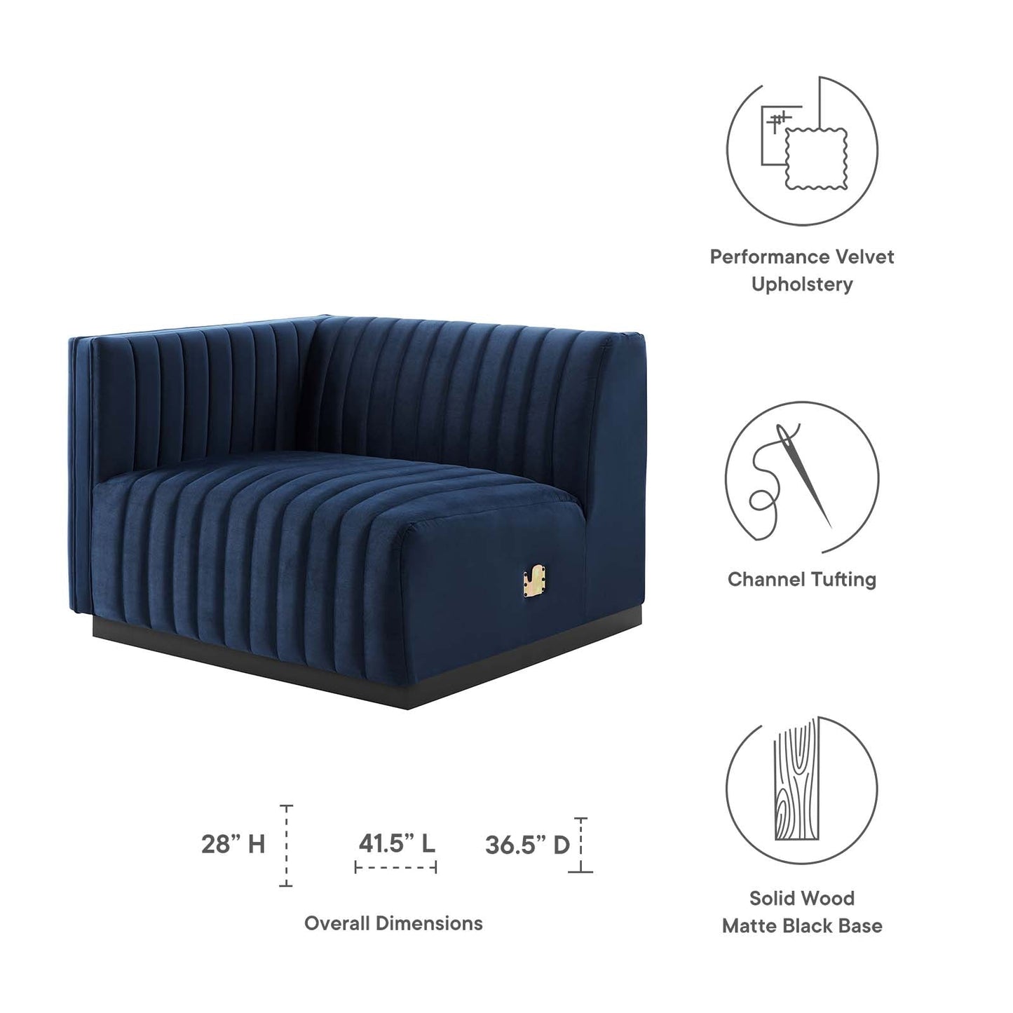 Conjure Channel Tufted Performance Velvet Left-Arm Chair By Modway - EEI-5490 | Armchairs - 23