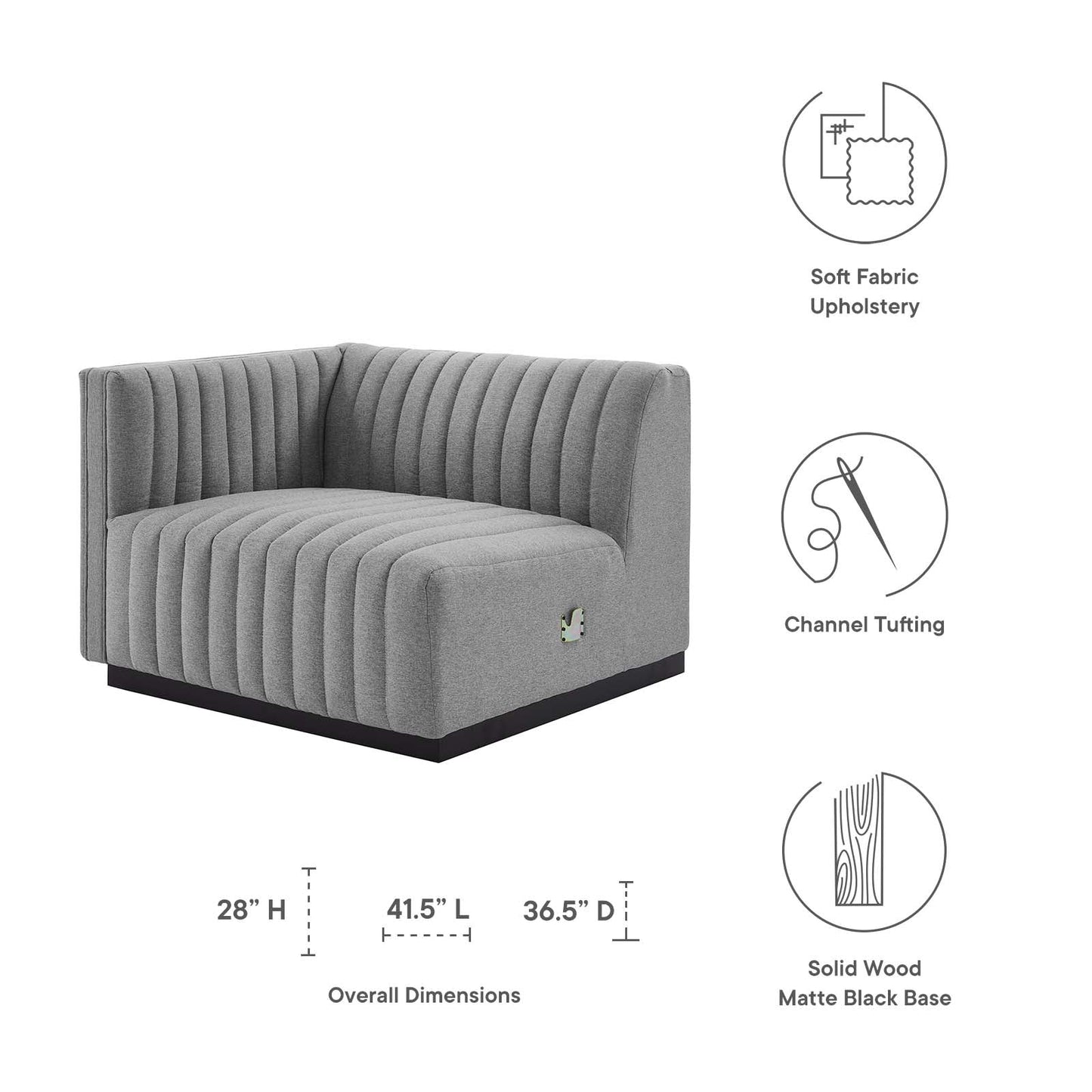 Conjure Channel Tufted Upholstered Fabric Left-Arm Chair By Modway - EEI-5491 | Armchairs - 12