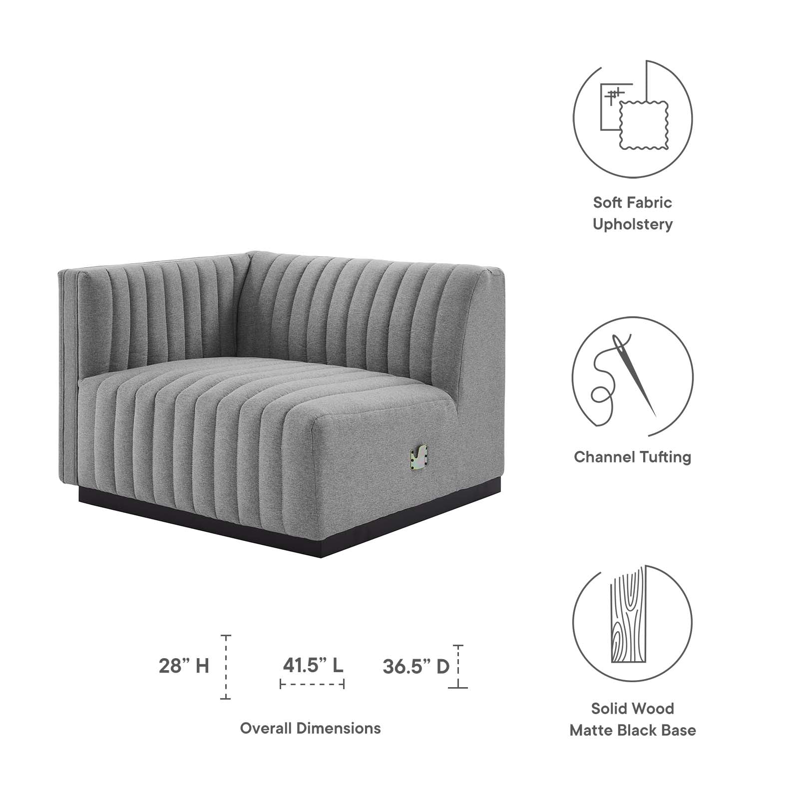 Conjure Channel Tufted Upholstered Fabric Left-Arm Chair By Modway - EEI-5491 | Armchairs - 12