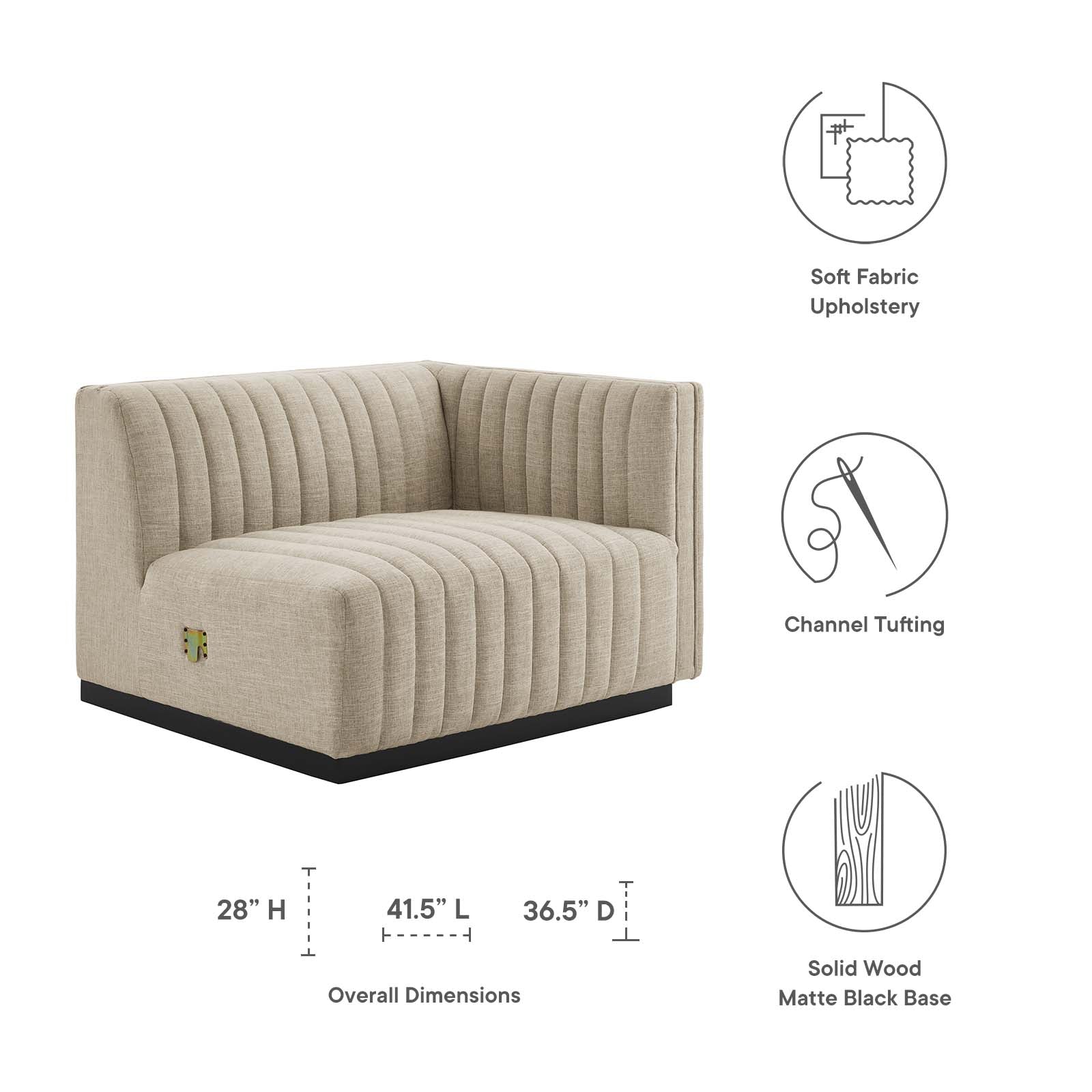 Conjure Channel Tufted Upholstered Fabric Right-Arm Chair By Modway - EEI-5493 | Armchairs - 6