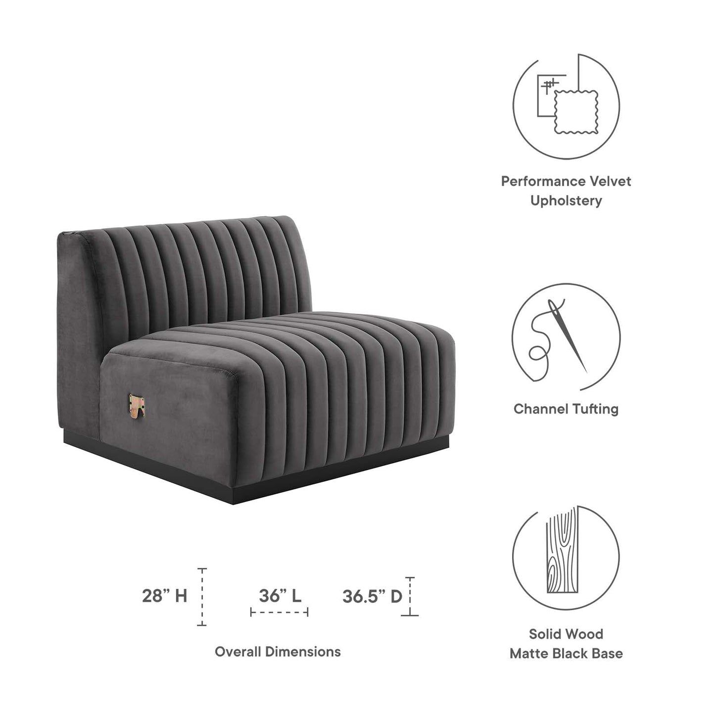 Conjure Channel Tufted Performance Velvet Armless Chair By Modway - EEI-5494 | Sofas - 19