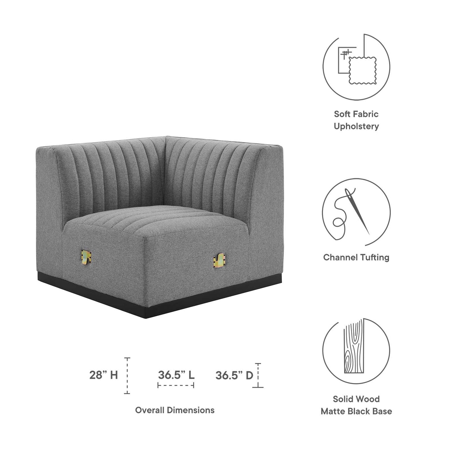 Conjure Channel Tufted Upholstered Fabric Left Corner Chair By Modway - EEI-5497 | Sofas - 12