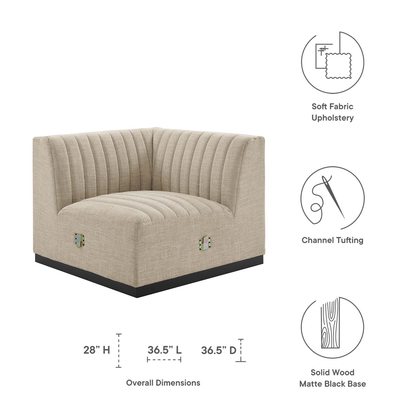 Conjure Channel Tufted Upholstered Fabric Right Corner Chair By Modway - EEI-5499 | Sofas - 6