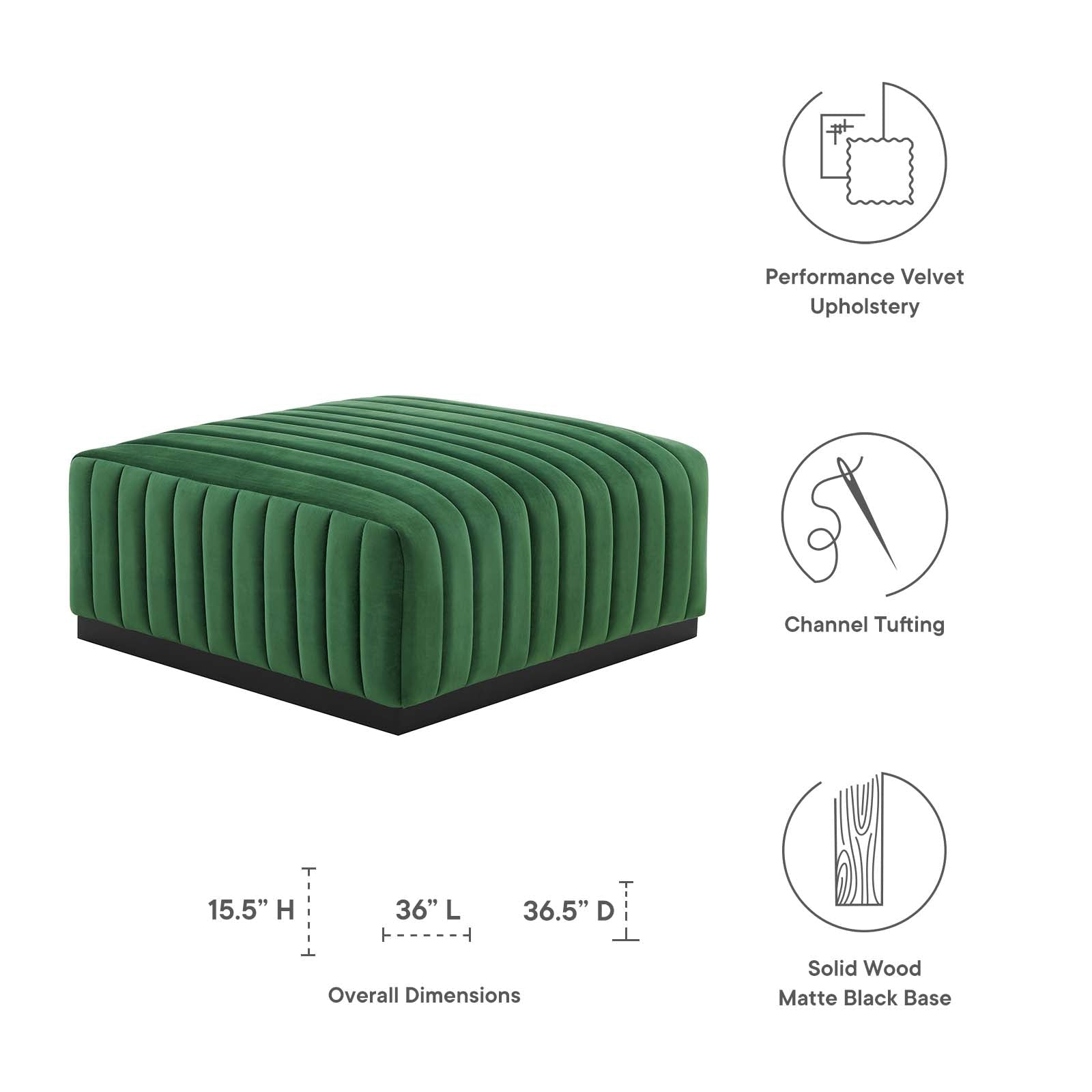 Conjure Channel Tufted Performance Velvet Ottoman By Modway - EEI-5500 | Ottomans - 10