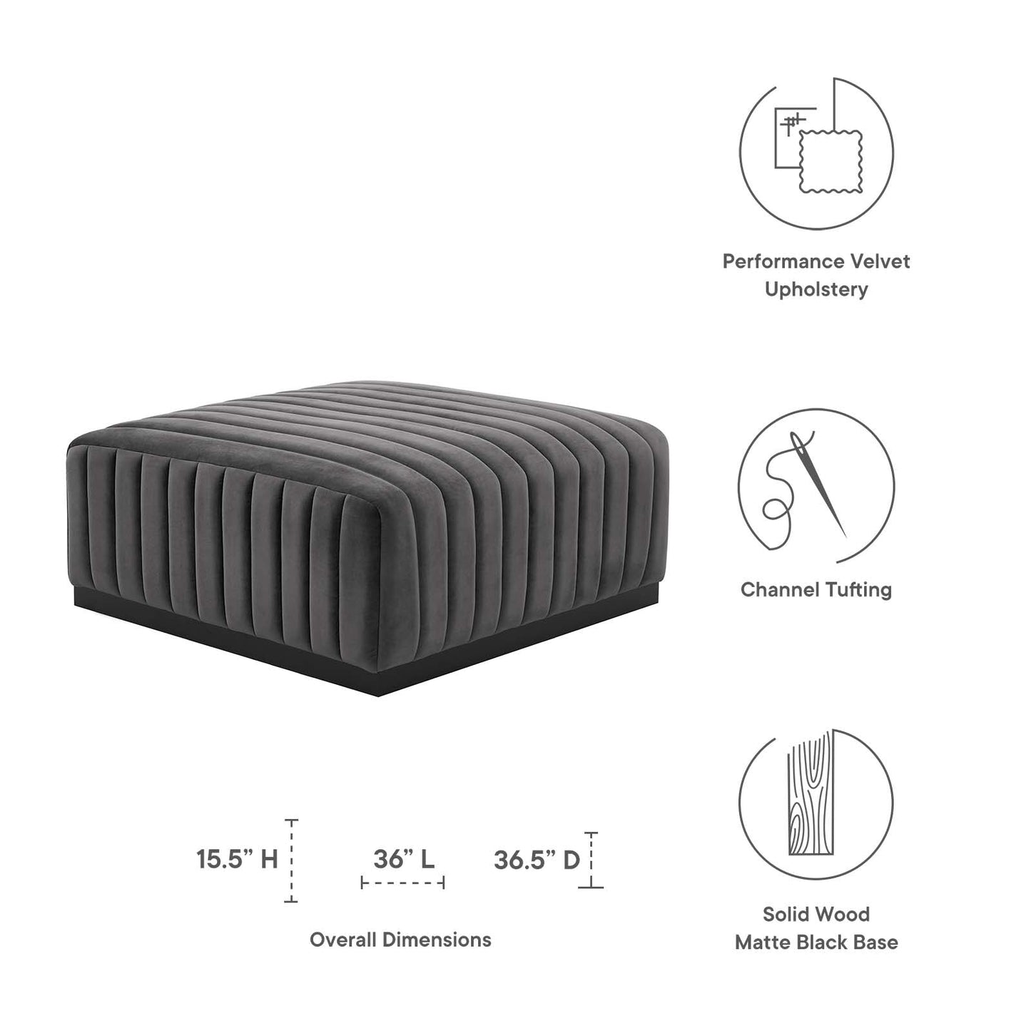Conjure Channel Tufted Performance Velvet Ottoman By Modway - EEI-5500 | Ottomans - 14
