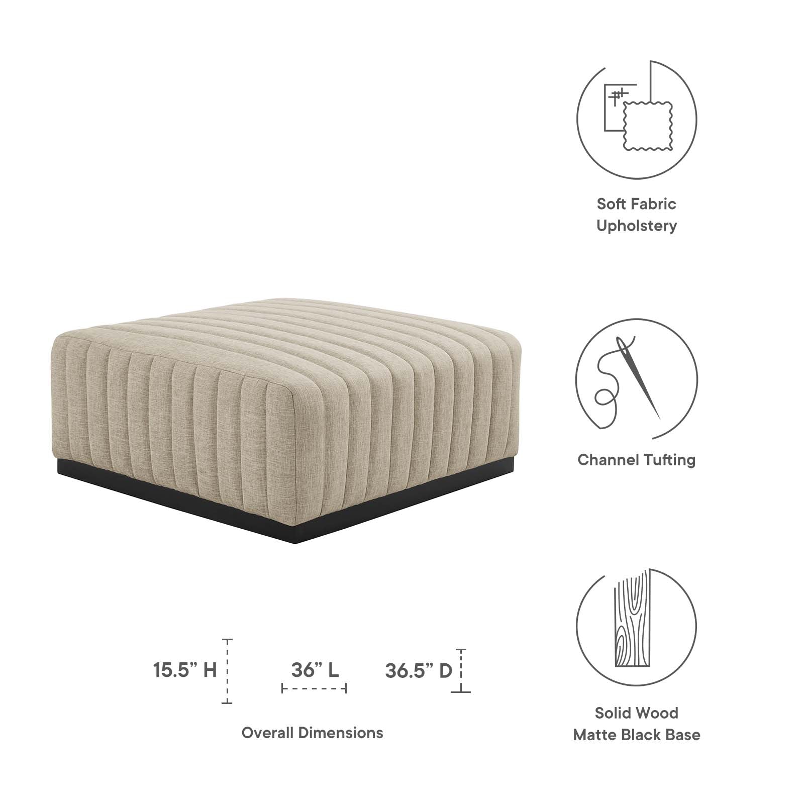 Conjure Channel Tufted Upholstered Fabric Ottoman By Modway - EEI-5501 | Ottomans - 5