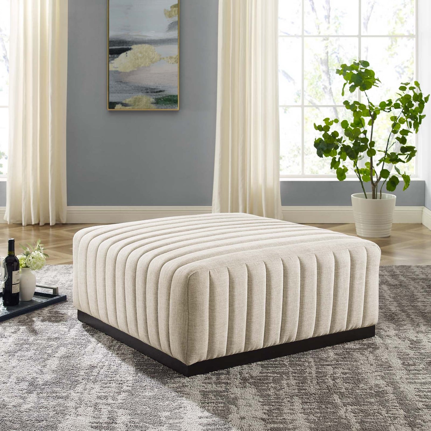 Conjure Channel Tufted Upholstered Fabric Ottoman By Modway - EEI-5501 | Ottomans