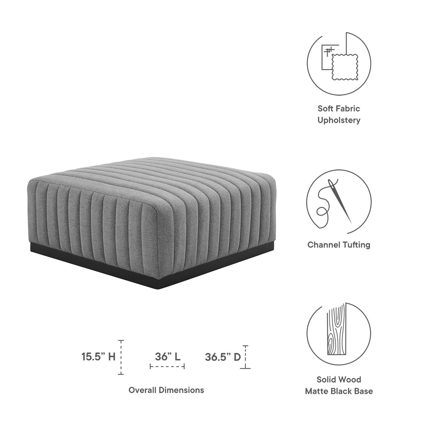 Conjure Channel Tufted Upholstered Fabric Ottoman By Modway - EEI-5501 | Ottomans - 10
