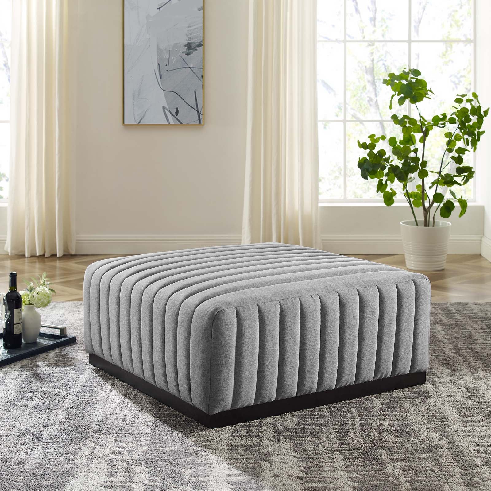 Conjure Channel Tufted Upholstered Fabric Ottoman By Modway - EEI-5501 | Ottomans - 6