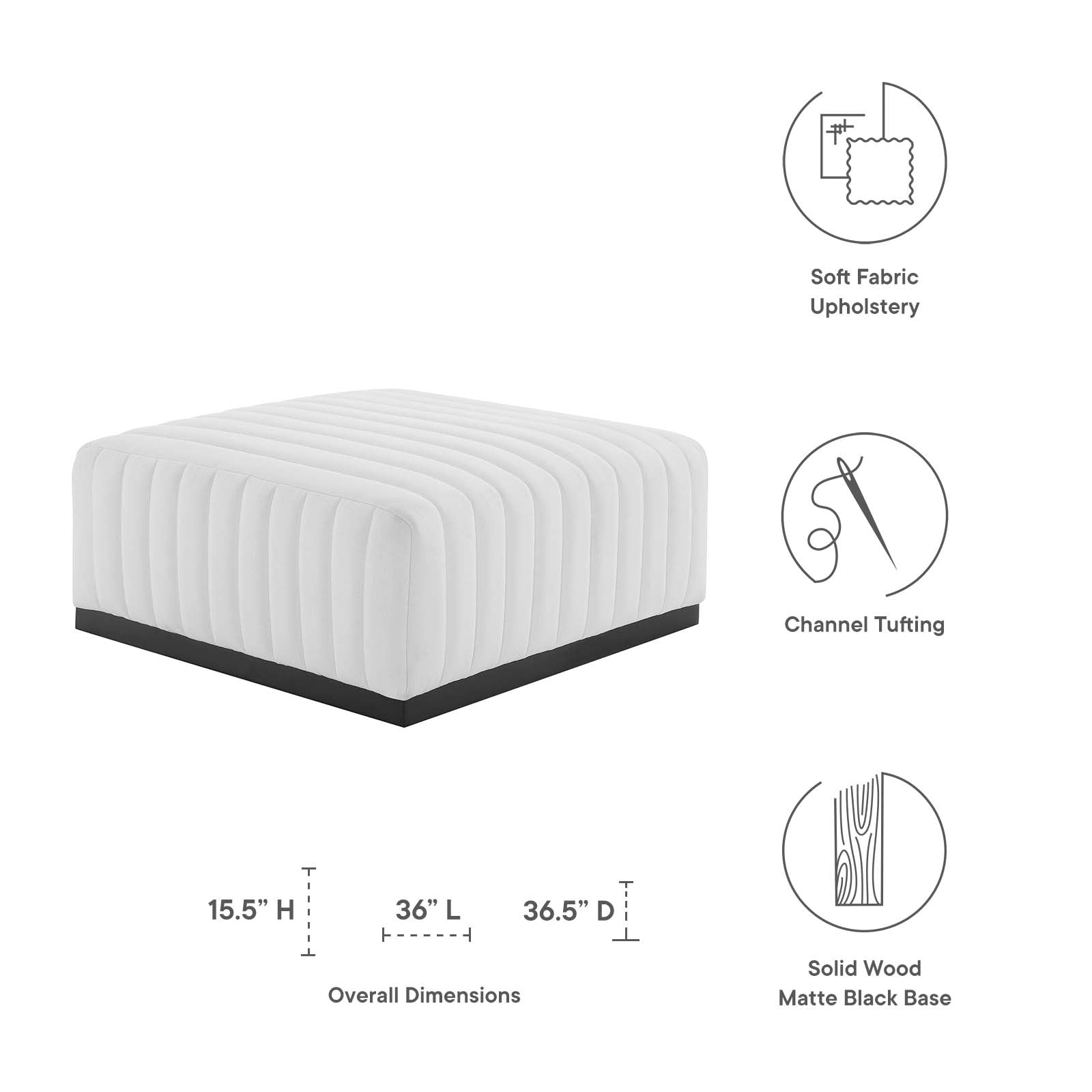 Conjure Channel Tufted Upholstered Fabric Ottoman By Modway - EEI-5501 | Ottomans - 14