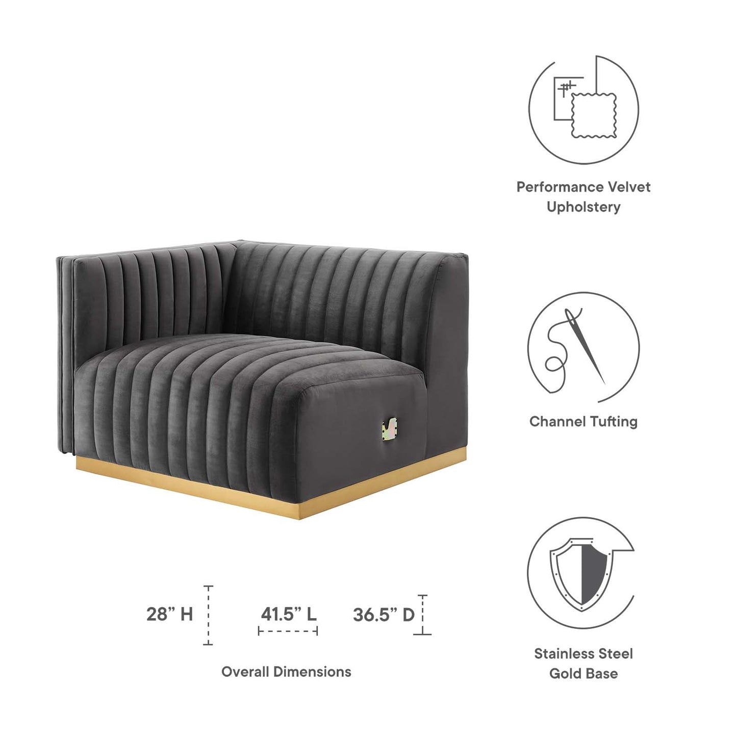 Conjure Channel Tufted Performance Velvet Left-Arm Chair By Modway - EEI-5502 | Armchairs - 17