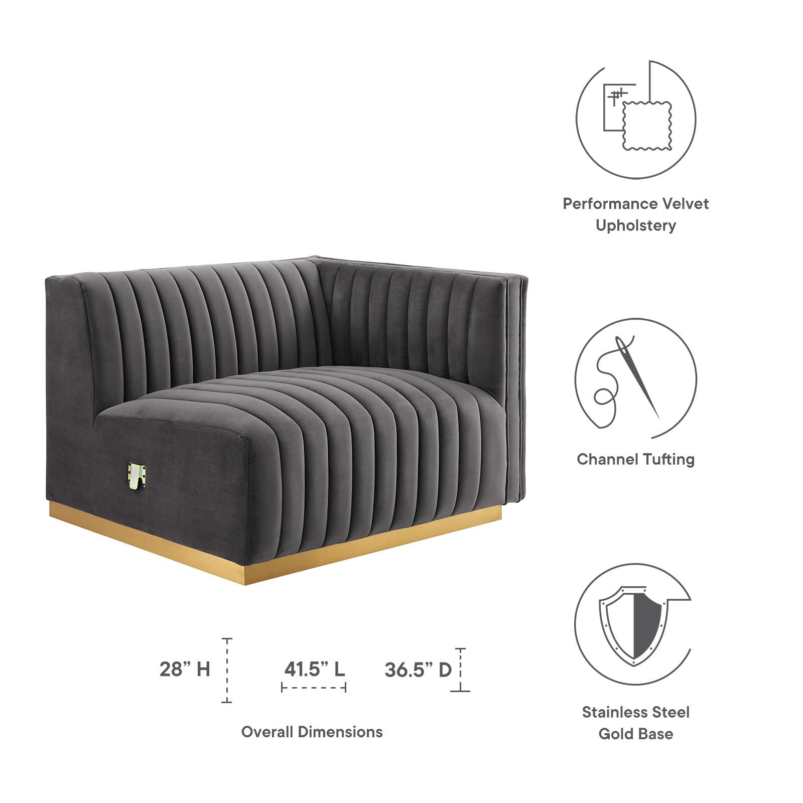 Conjure Channel Tufted Performance Velvet Right-Arm Chair By Modway - EEI-5503 | Armchairs - 17