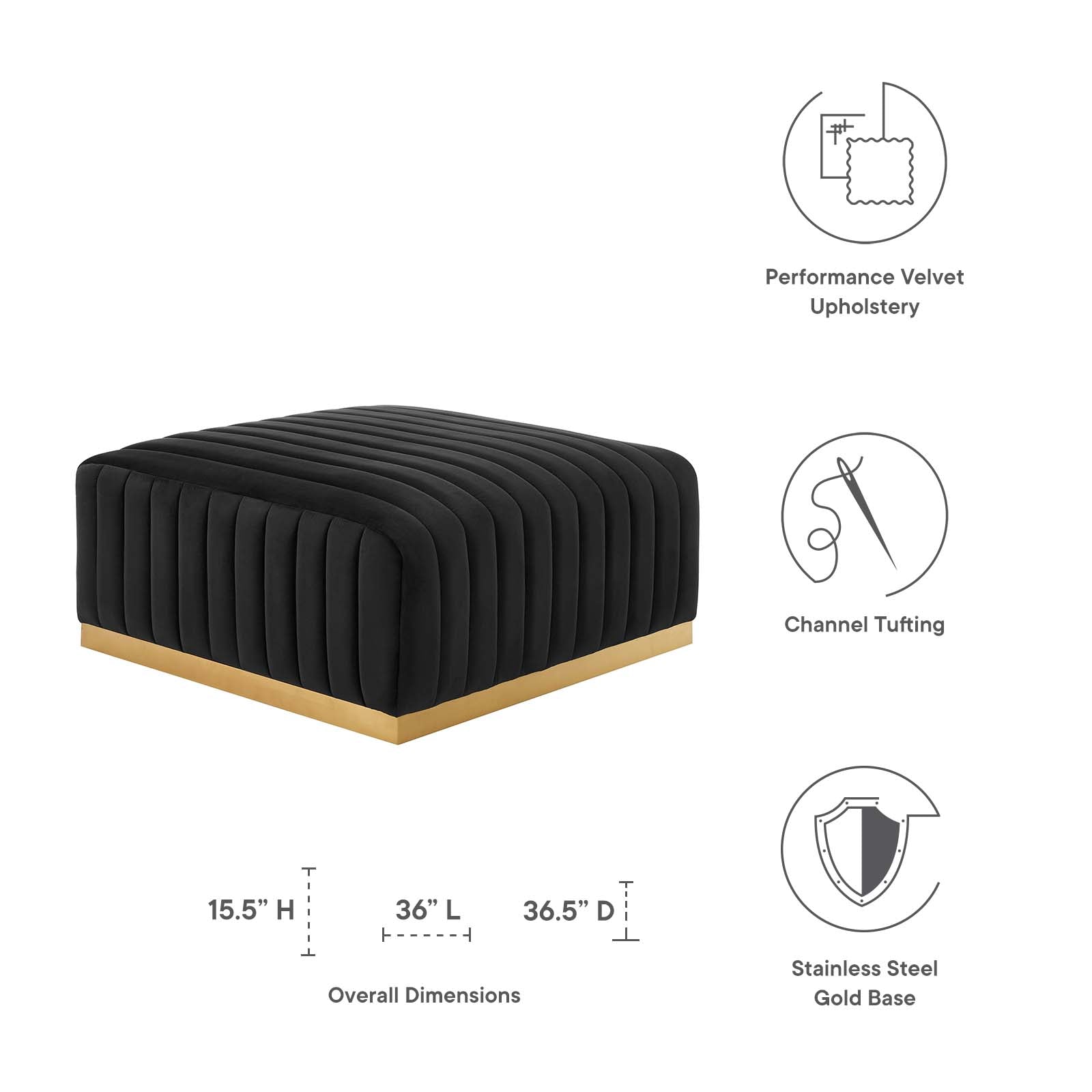 Conjure Channel Tufted Performance Velvet Ottoman By Modway - EEI-5507 | Ottomans - 5