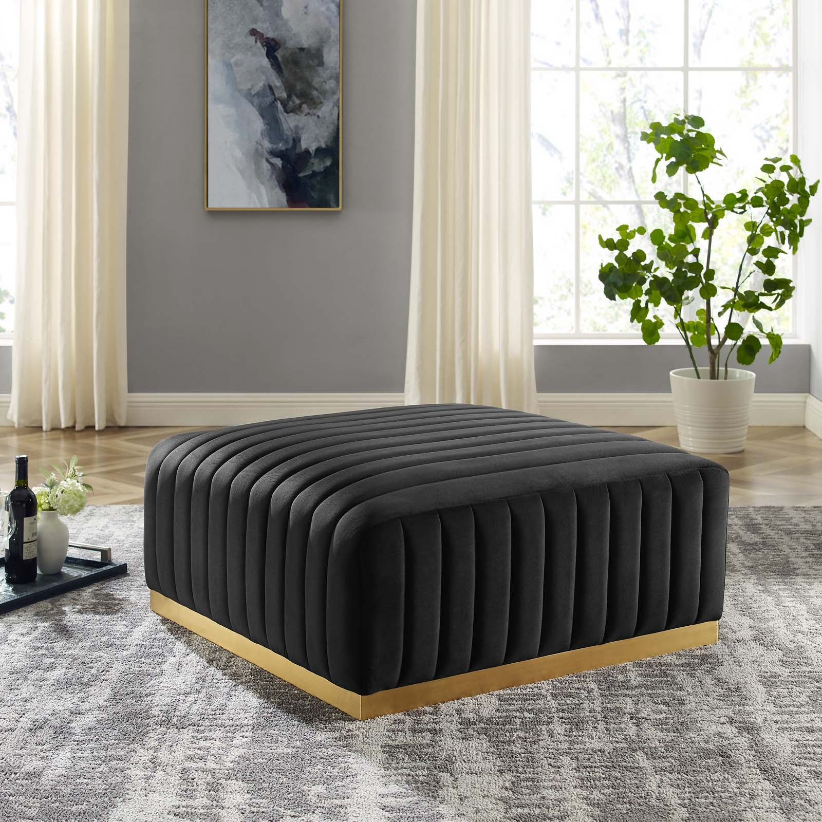 Conjure Channel Tufted Performance Velvet Ottoman By Modway - EEI-5507 | Ottomans