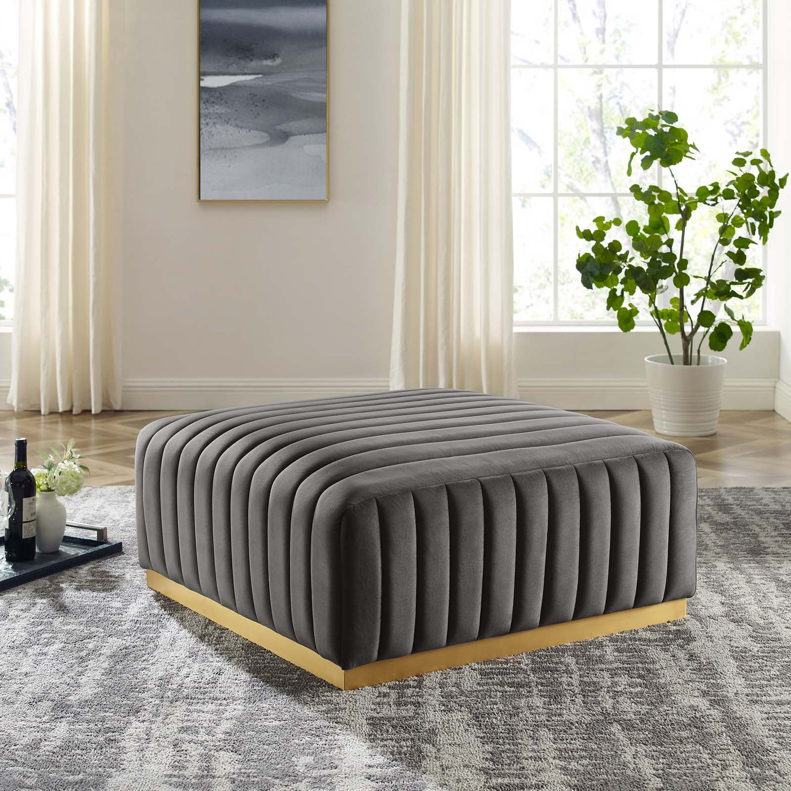 Conjure Channel Tufted Performance Velvet Ottoman By Modway - EEI-5507 | Ottomans - 15