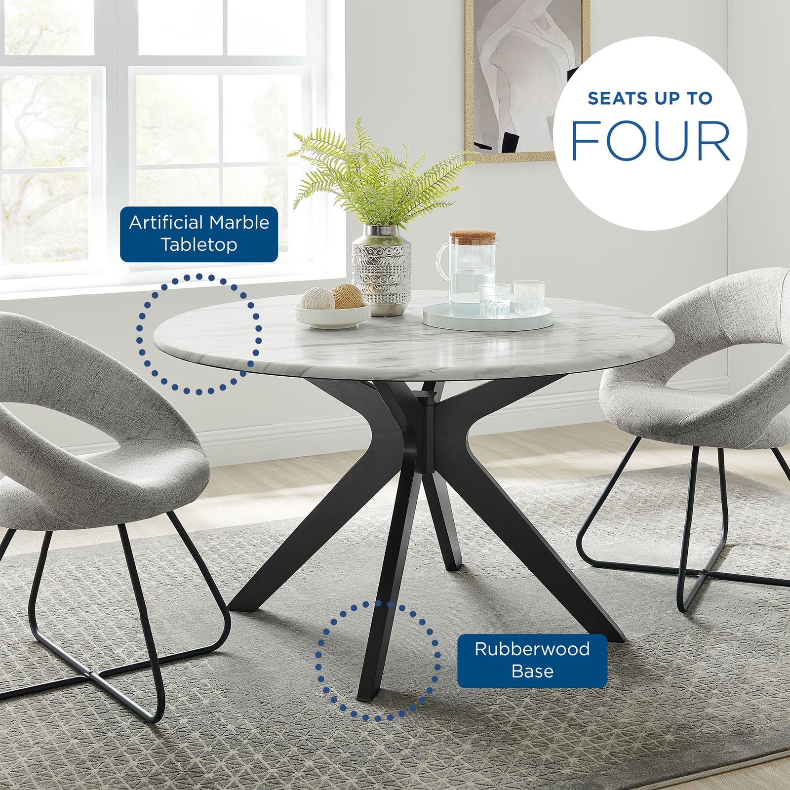 Modway Traverse 50" Round Performance Artificial Marble Dining Table | Dining Tables | Modishstore-7