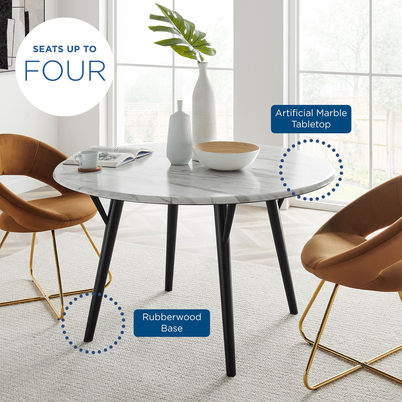 Modway Gallant 50" Round Performance Artificial Marble Dining Table | Dining Tables | Modishstore-7