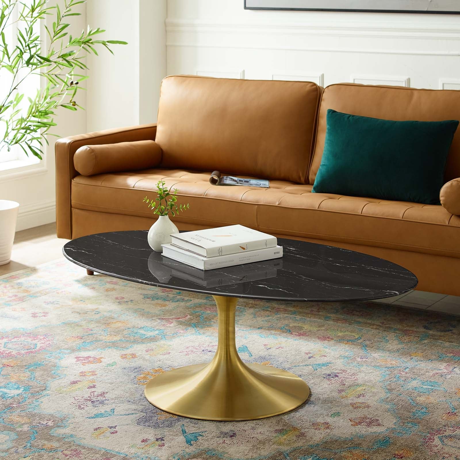 Modway Lippa 48" Oval Artificial Marble Coffee Table | Coffee Tables | Modishstore