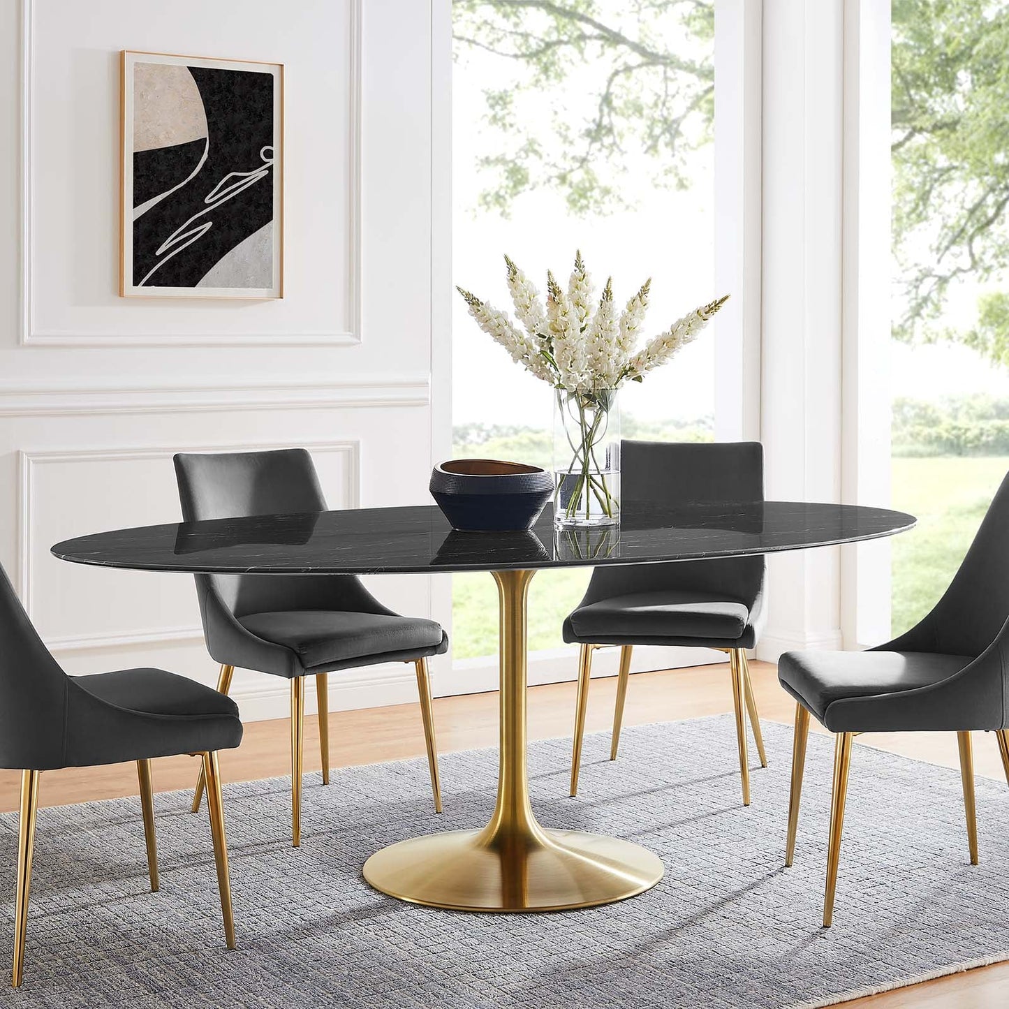 Modway Lippa 78" Oval Artificial Marble Dining Table - EEI-5528