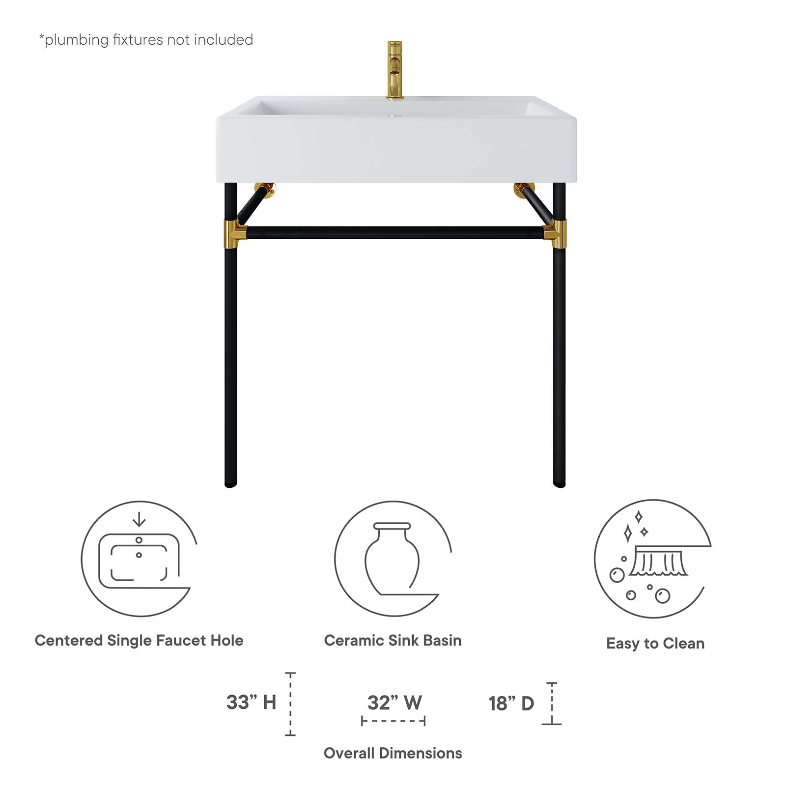 Redeem 32" Black Stainless Steel Wall-Mount Bathroom Vanity By Modway - EEI-5541 | Bathroom Accessories | Modishstore - 8