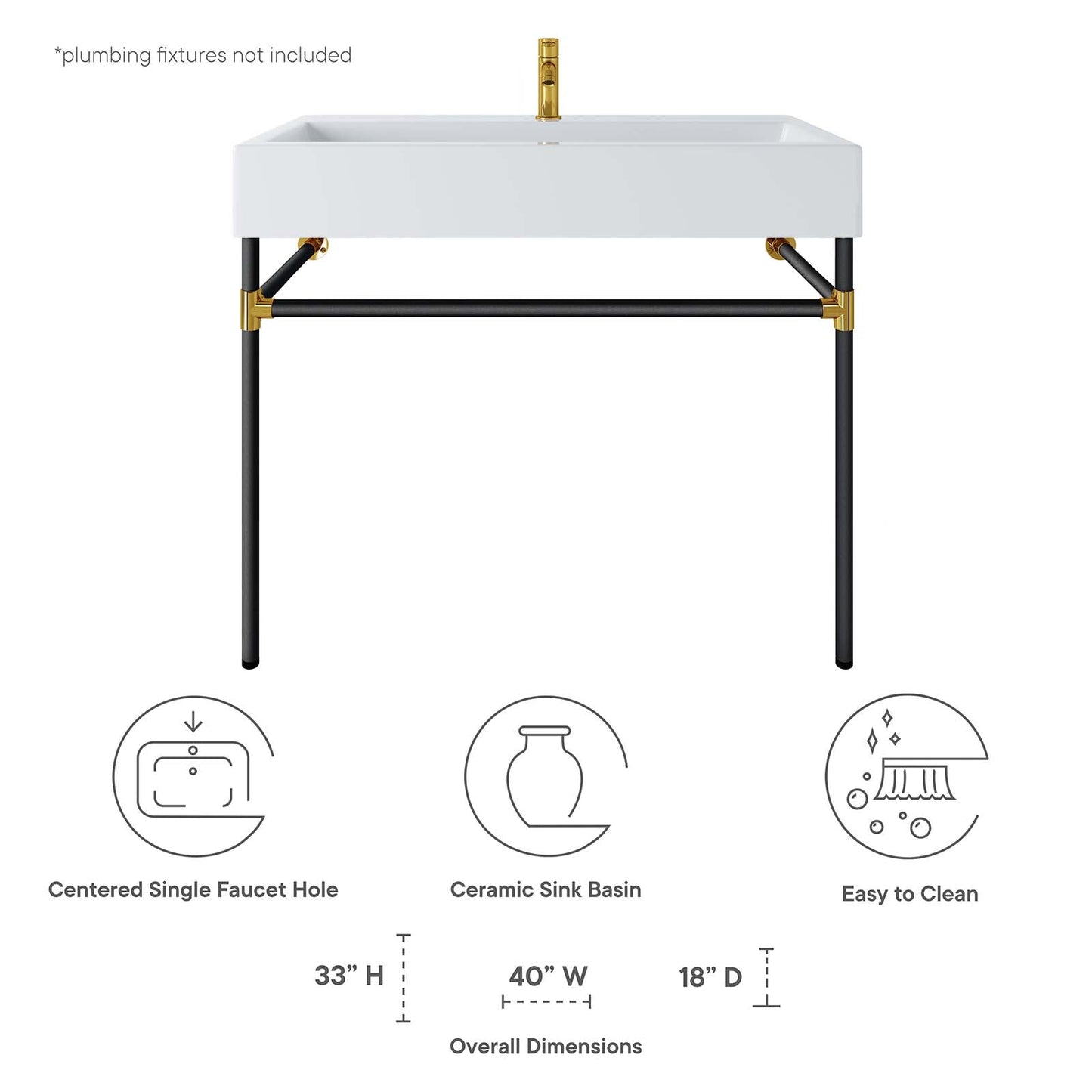 Redeem 40" Black Stainless Steel Wall-Mount Bathroom Vanity By Modway - EEI-5545 | Bathroom Accessories | Modishstore - 8