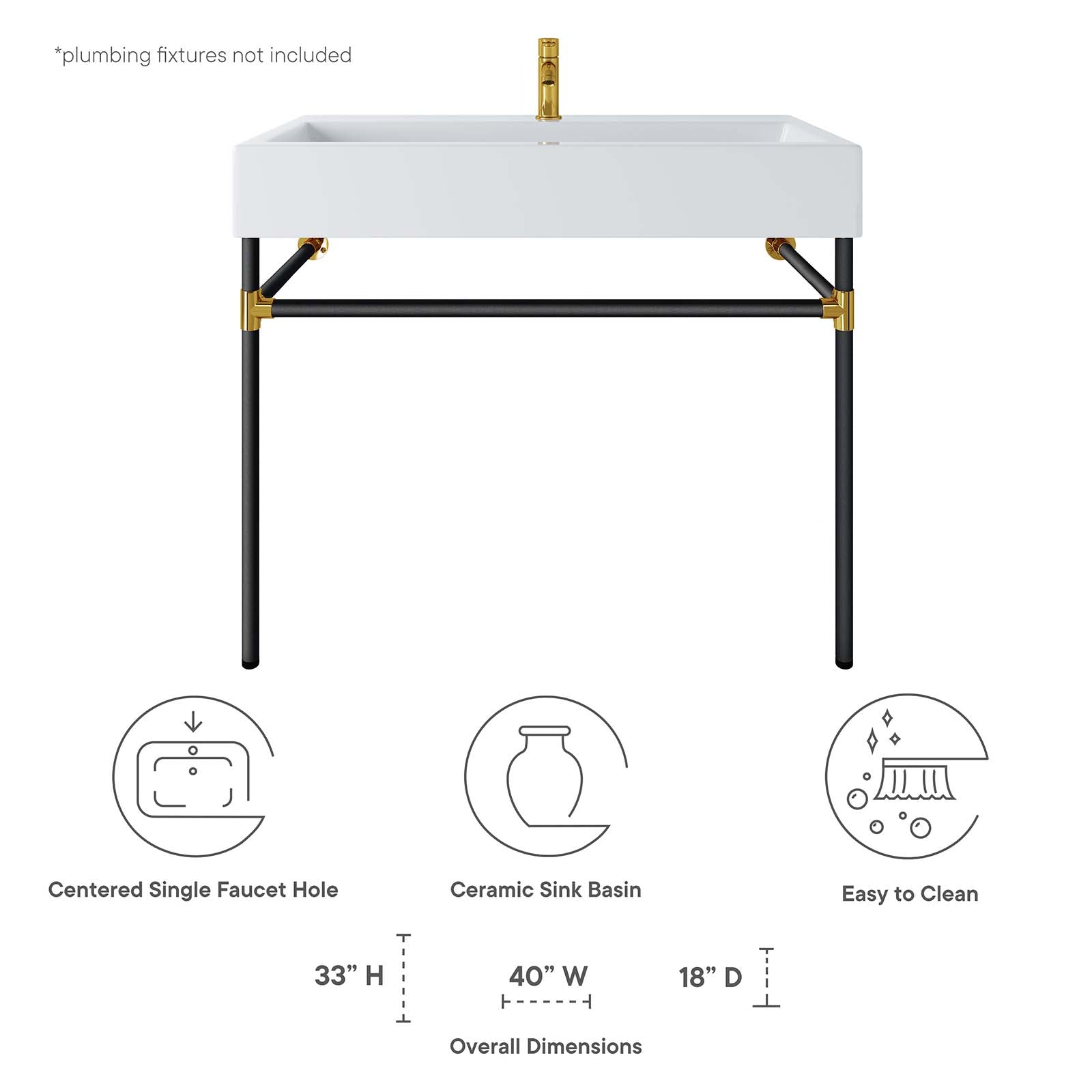 Redeem 40" Black Stainless Steel Wall-Mount Bathroom Vanity By Modway - EEI-5545 | Bathroom Accessories | Modishstore - 8