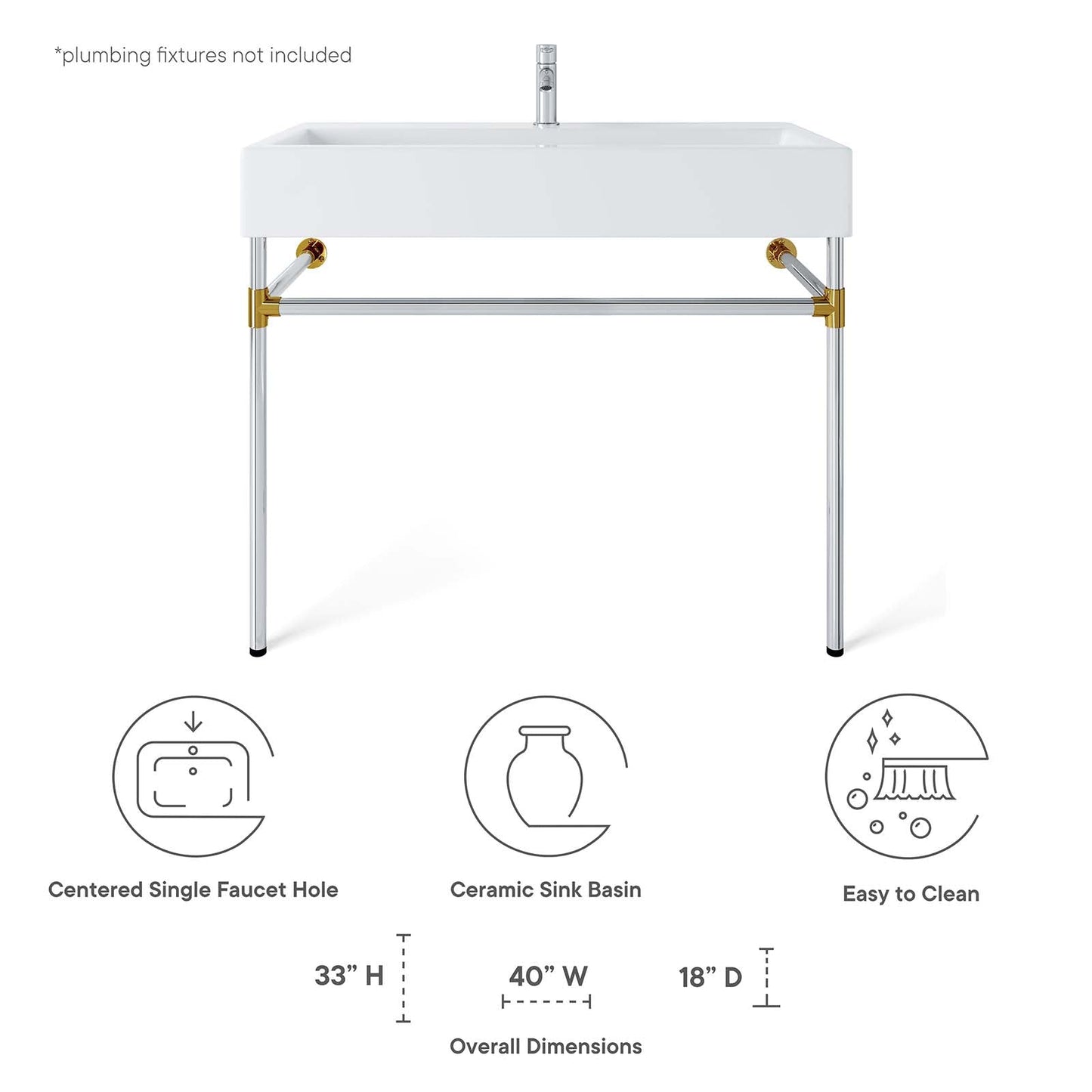 Redeem 40" Silver Stainless Steel Wall-Mount Bathroom Vanity By Modway - EEI-5546 | Bathroom Accessories | Modishstore - 8