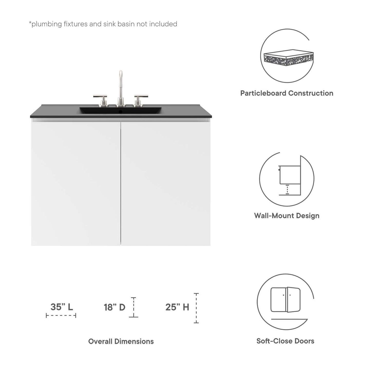 Vitality 36" Wall-Mount Bathroom Vanity By Modway - EEI-5559 | Bathroom Accessories | Modishstore - 16