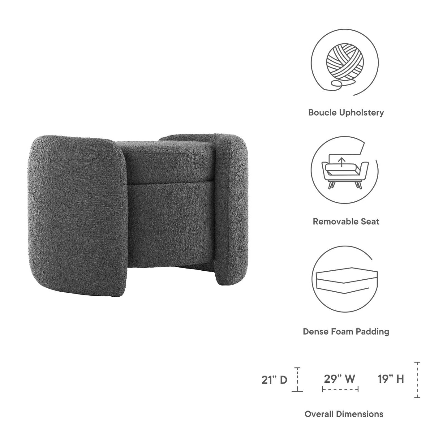 Modway Nebula Boucle Upholstered Upholstered Ottoman | Ottomans | Modishstore-17