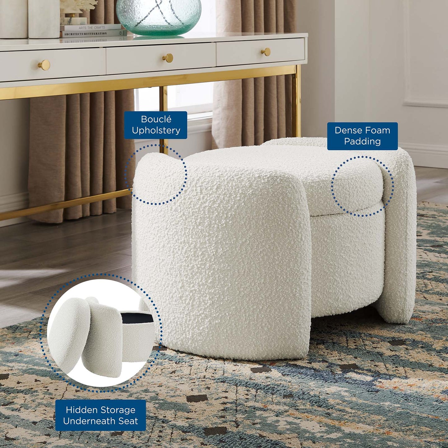Modway Nebula Boucle Upholstered Upholstered Ottoman | Ottomans | Modishstore-6