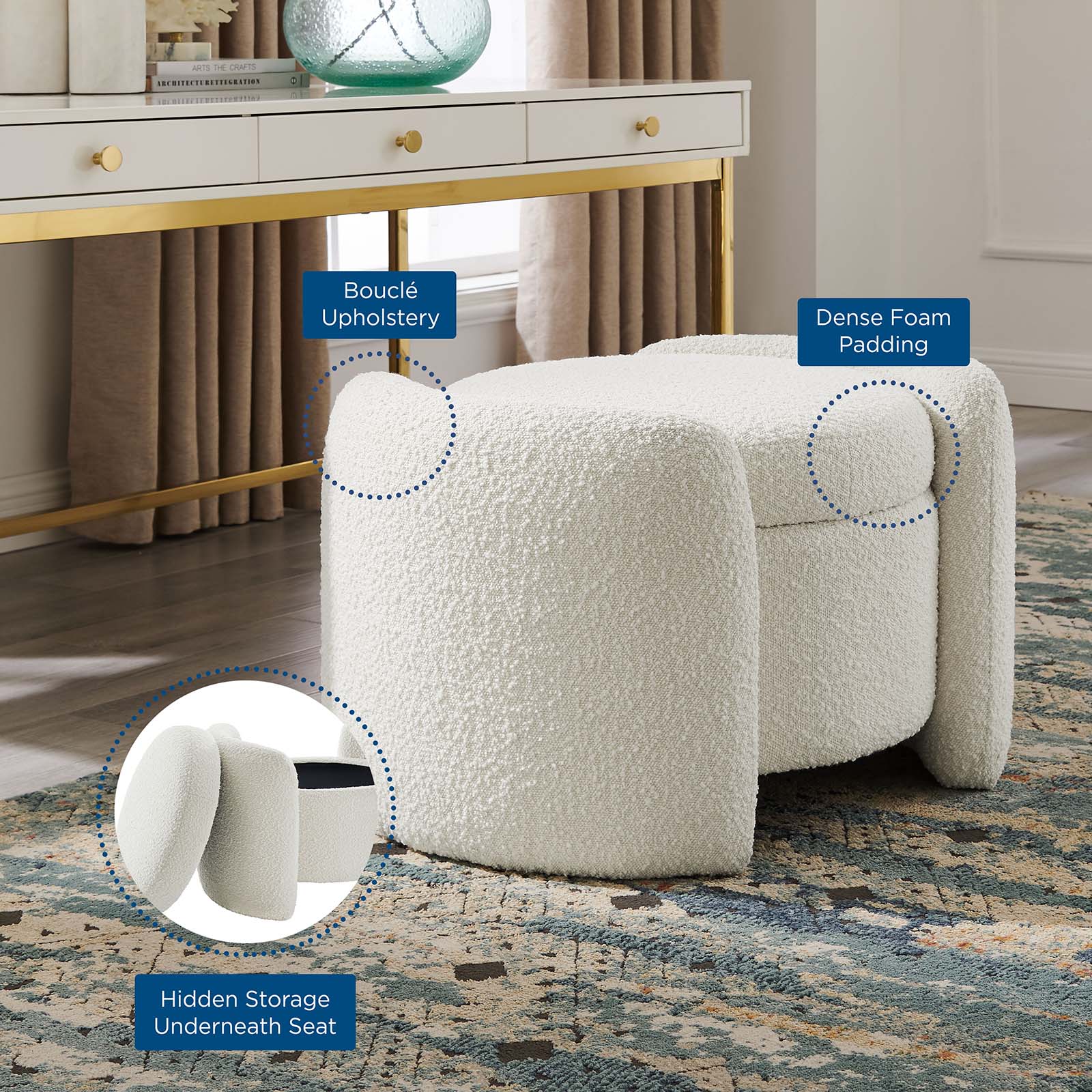 Modway Nebula Boucle Upholstered Upholstered Ottoman | Ottomans | Modishstore-6