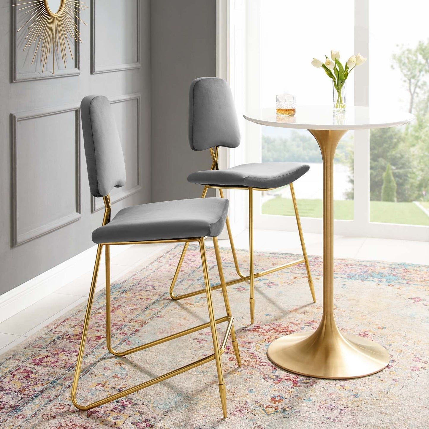 Ponder Bar Stool Performance Velvet Set of 2 By Modway | Bar Stools | Modishstore