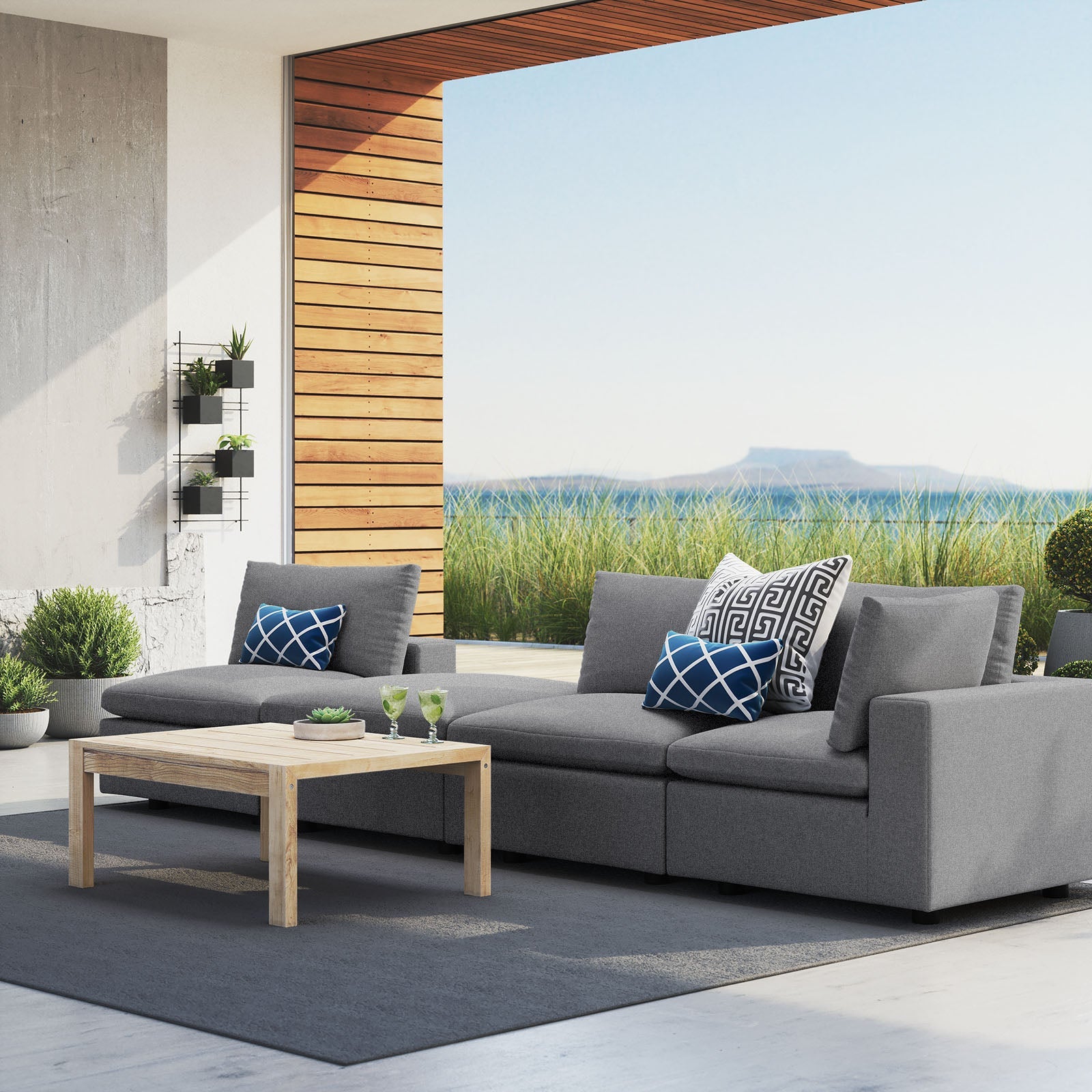 Modway Commix 4-Piece Sunbrella® Outdoor Patio Sectional Sofa | Outdoor Sofas, Loveseats & Sectionals | 
