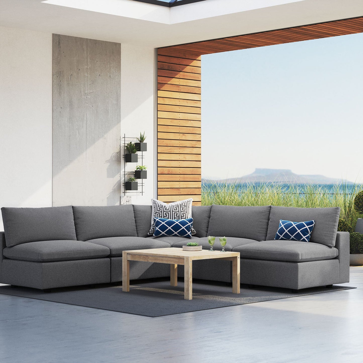 Modway Commix 5-Piece Sunbrella® Outdoor Patio Sectional Sofa | Outdoor Sofas, Loveseats & Sectionals | 