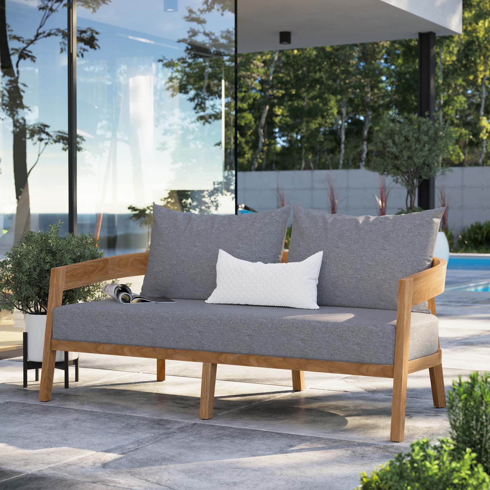 Brisbane Teak Wood Outdoor Patio Loveseat By Modway - EEI-5601-NAT-GRY | Outdoor Sofas, Loveseats & Sectionals |  Modishstore
