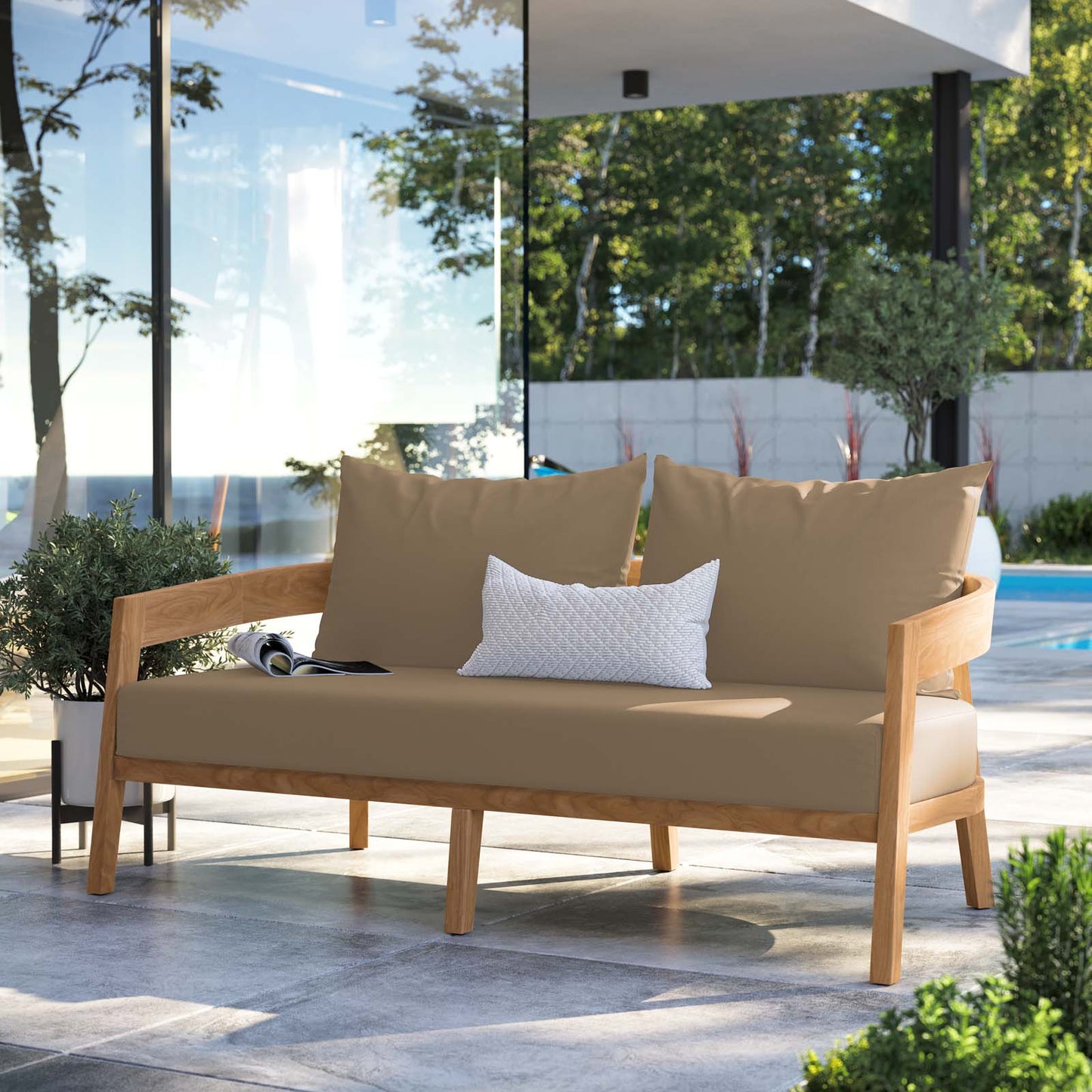 Brisbane Teak Wood Outdoor Patio Loveseat By Modway - EEI-5601-NAT-GRY | Outdoor Sofas, Loveseats & Sectionals |  Modishstore - 9