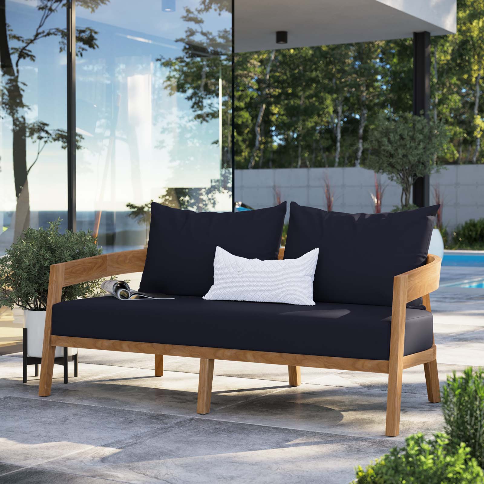 Brisbane Teak Wood Outdoor Patio Loveseat By Modway - EEI-5601-NAT-GRY | Outdoor Sofas, Loveseats & Sectionals |  Modishstore - 17