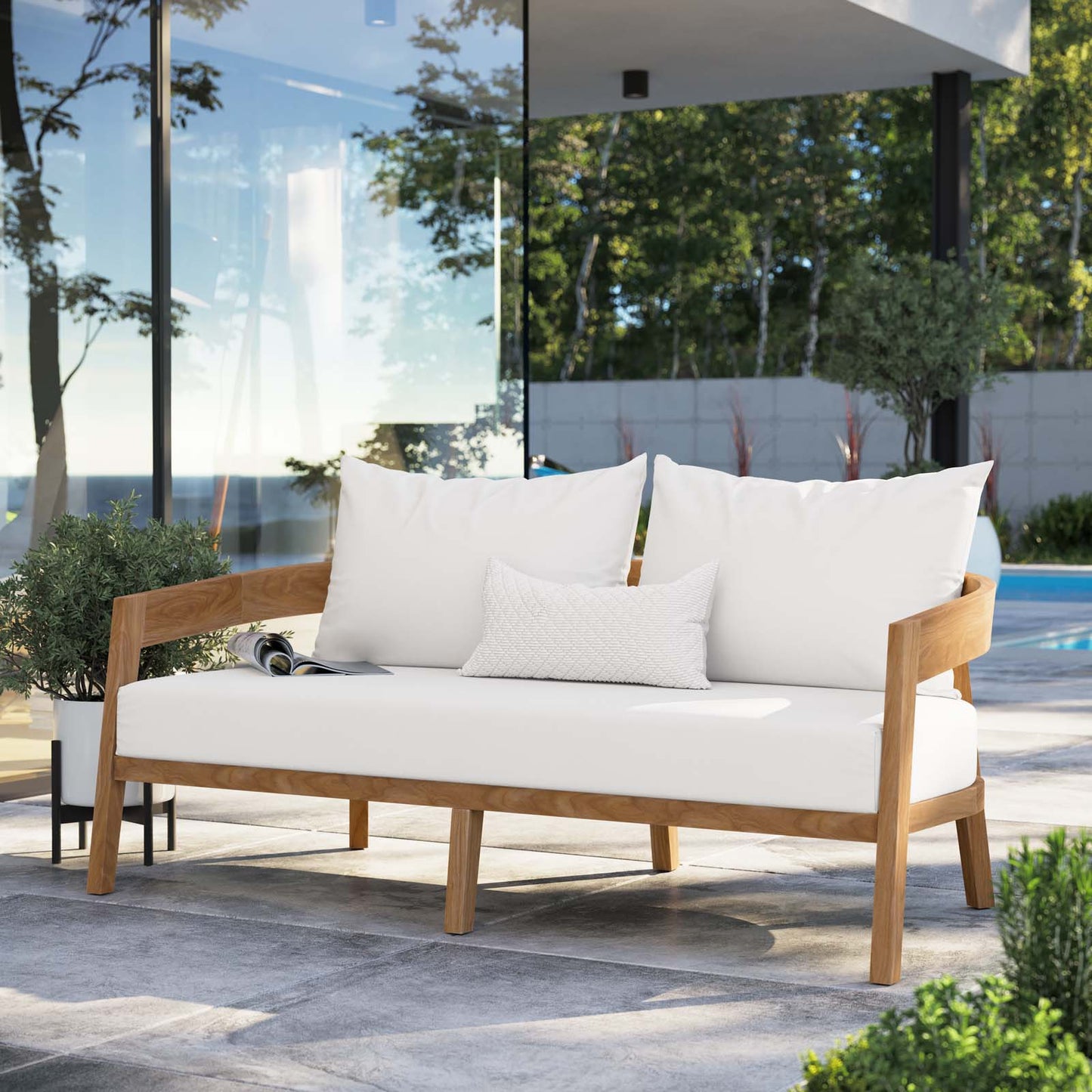 Brisbane Teak Wood Outdoor Patio Loveseat By Modway - EEI-5601-NAT-GRY | Outdoor Sofas, Loveseats & Sectionals |  Modishstore - 25