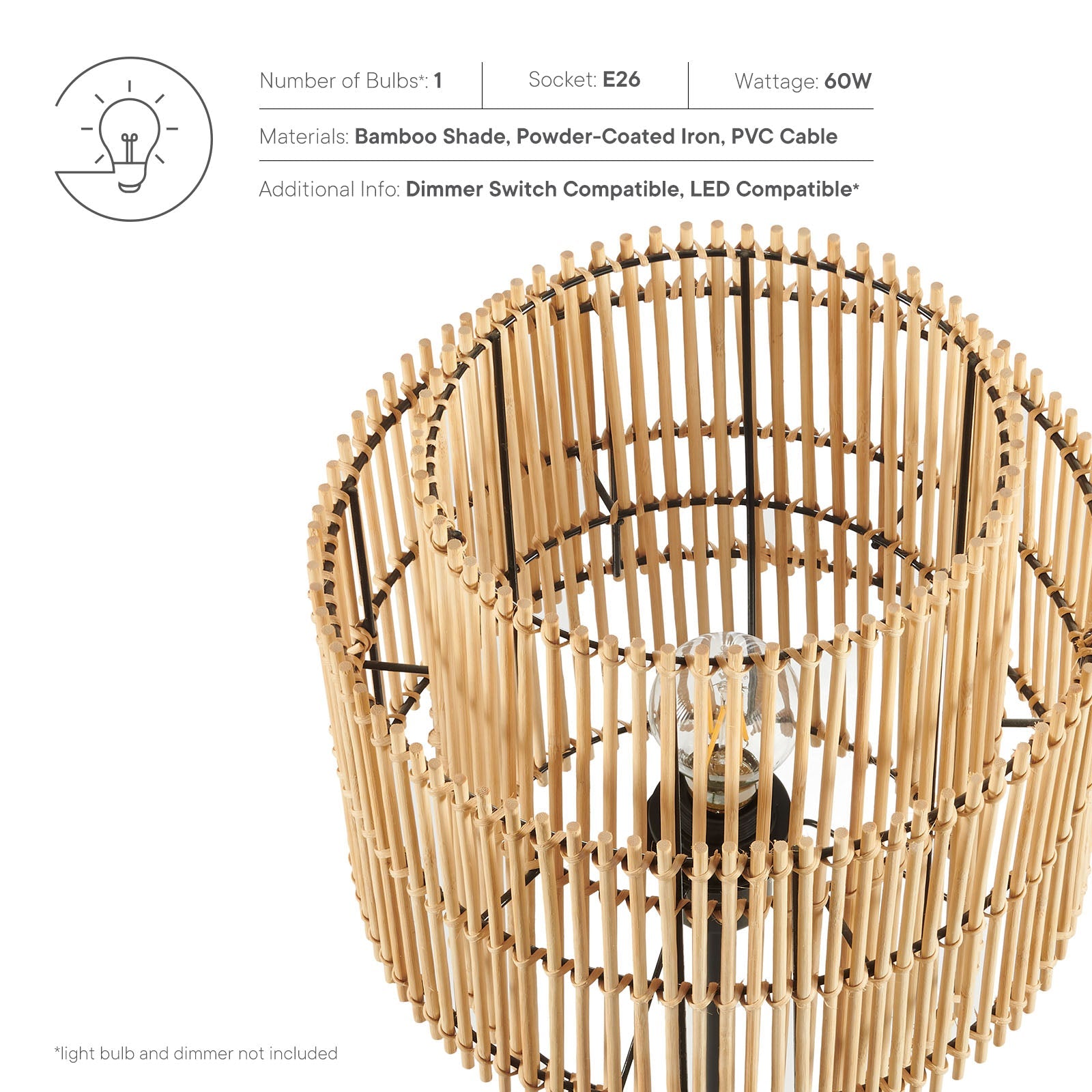 Nourish Bamboo Table Lamp By Modway - EEI-5609 | Table Lamps | Modishstore - 4