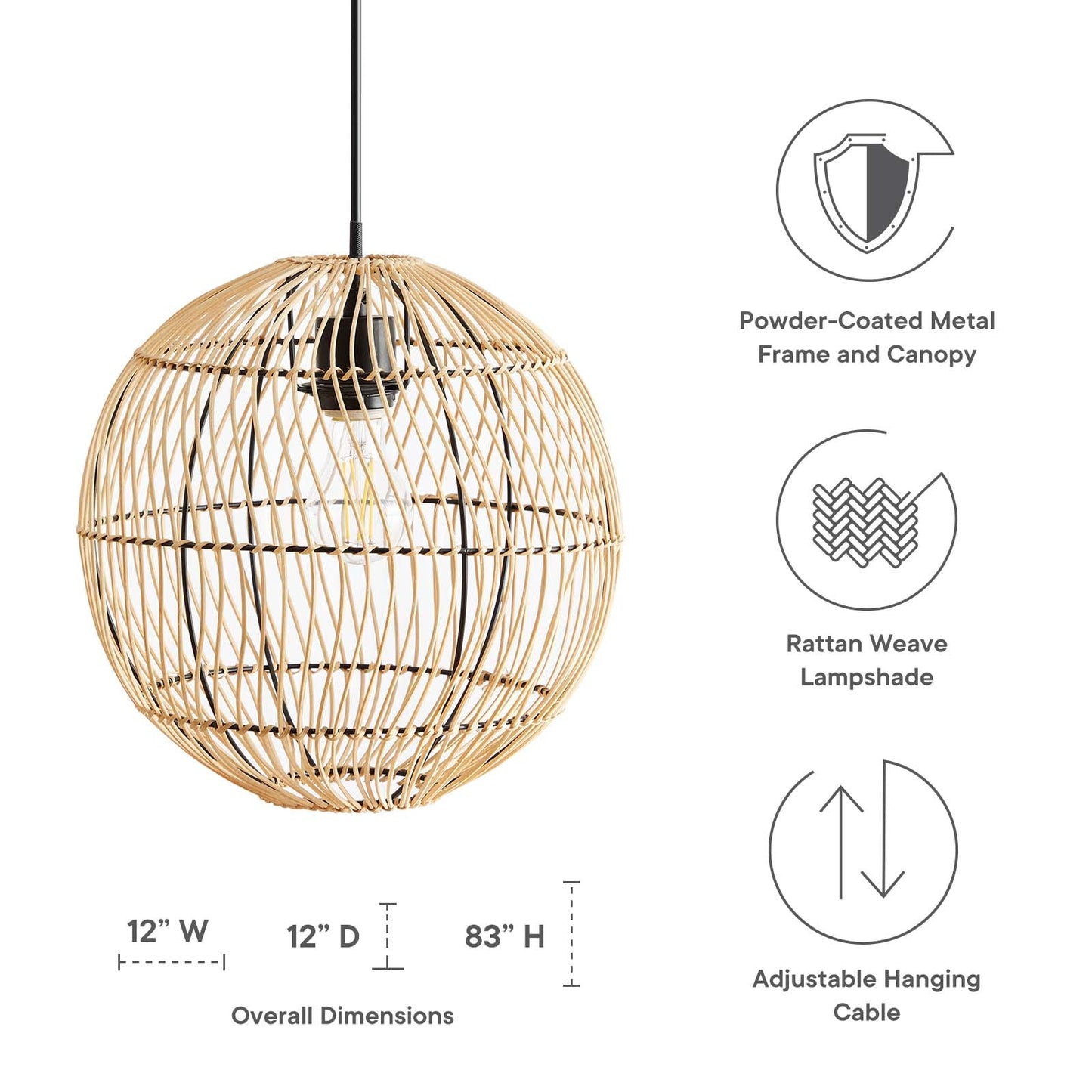 Nurture Rattan Pendant Light By Modway - EEI-5612 | Ceiling Lamps | Modishstore - 3