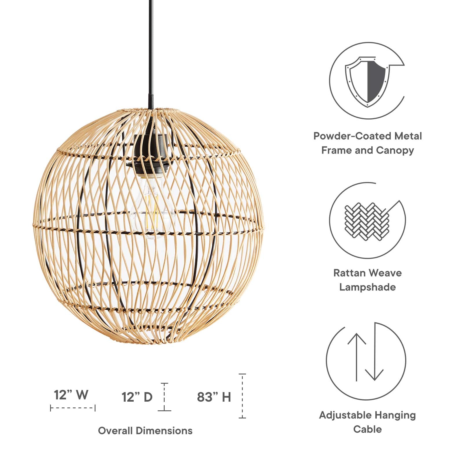 Nurture Rattan Pendant Light By Modway - EEI-5612 | Ceiling Lamps | Modishstore - 3