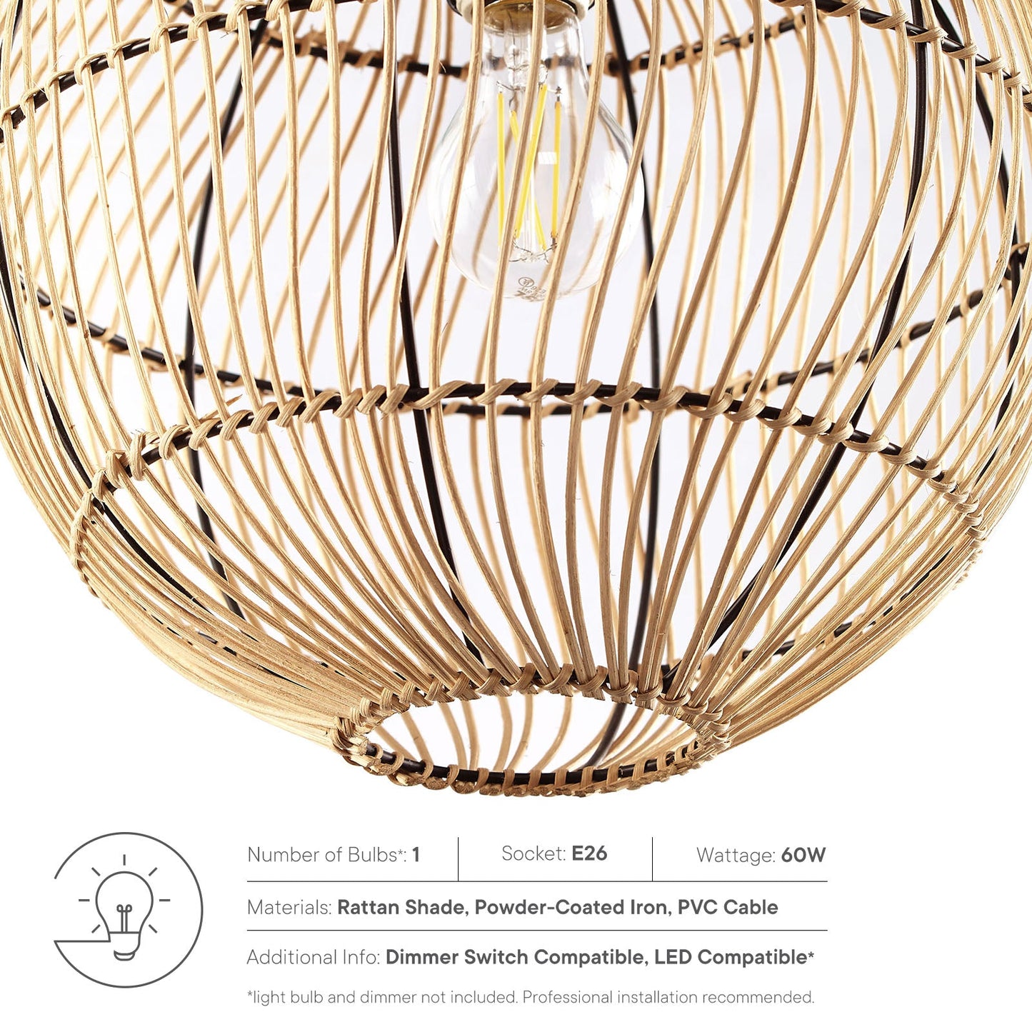 Nurture Rattan Pendant Light By Modway - EEI-5612 | Ceiling Lamps | Modishstore - 4