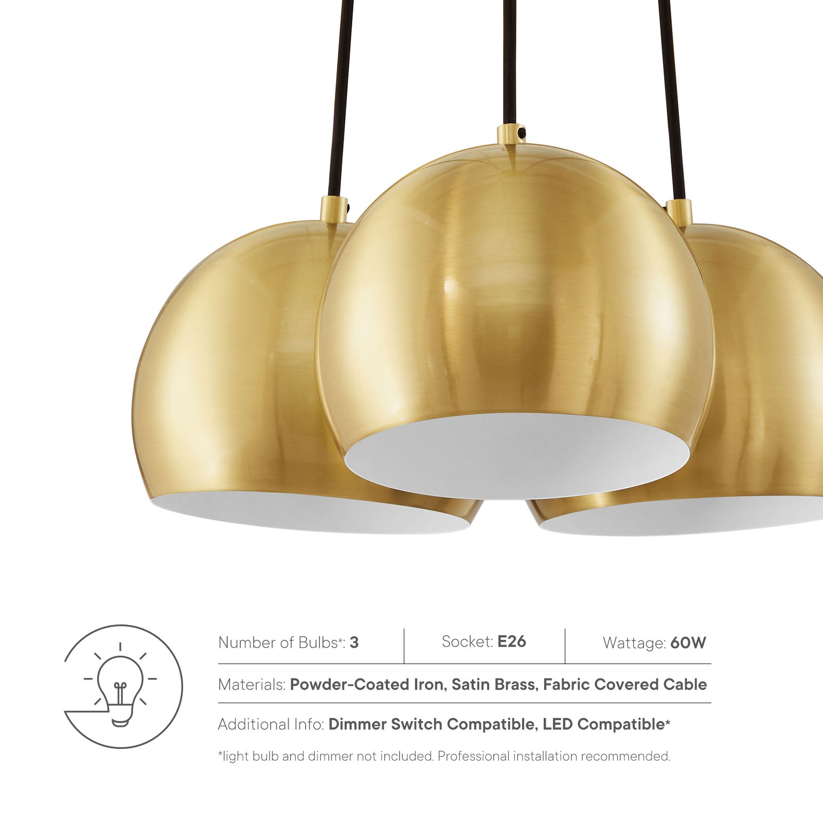 Chalice 3-Light Metal Pendant By Modway - EEI-5614 | Pendant Lamps - 12