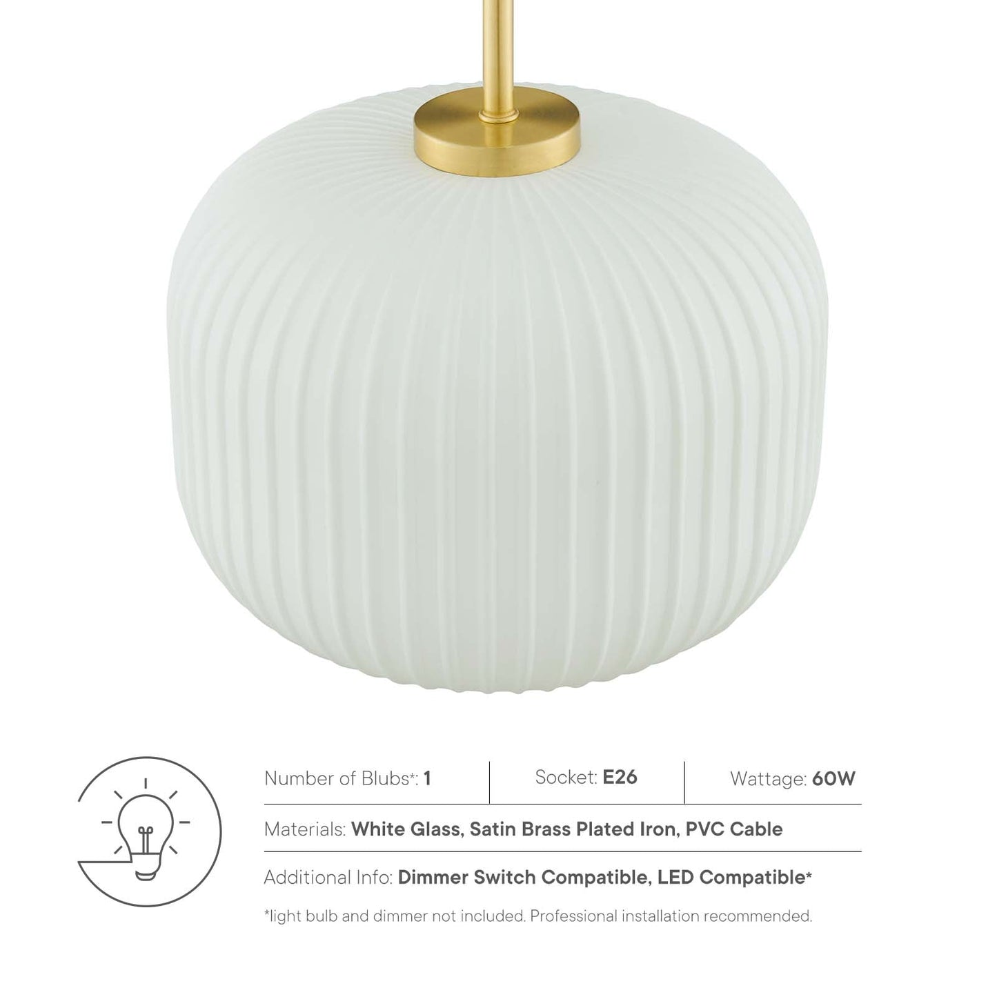 Reprise Glass Pendant Light By Modway - EEI-5620-WHI-SBR | Ceiling Lamps |  Modishstore - 5
