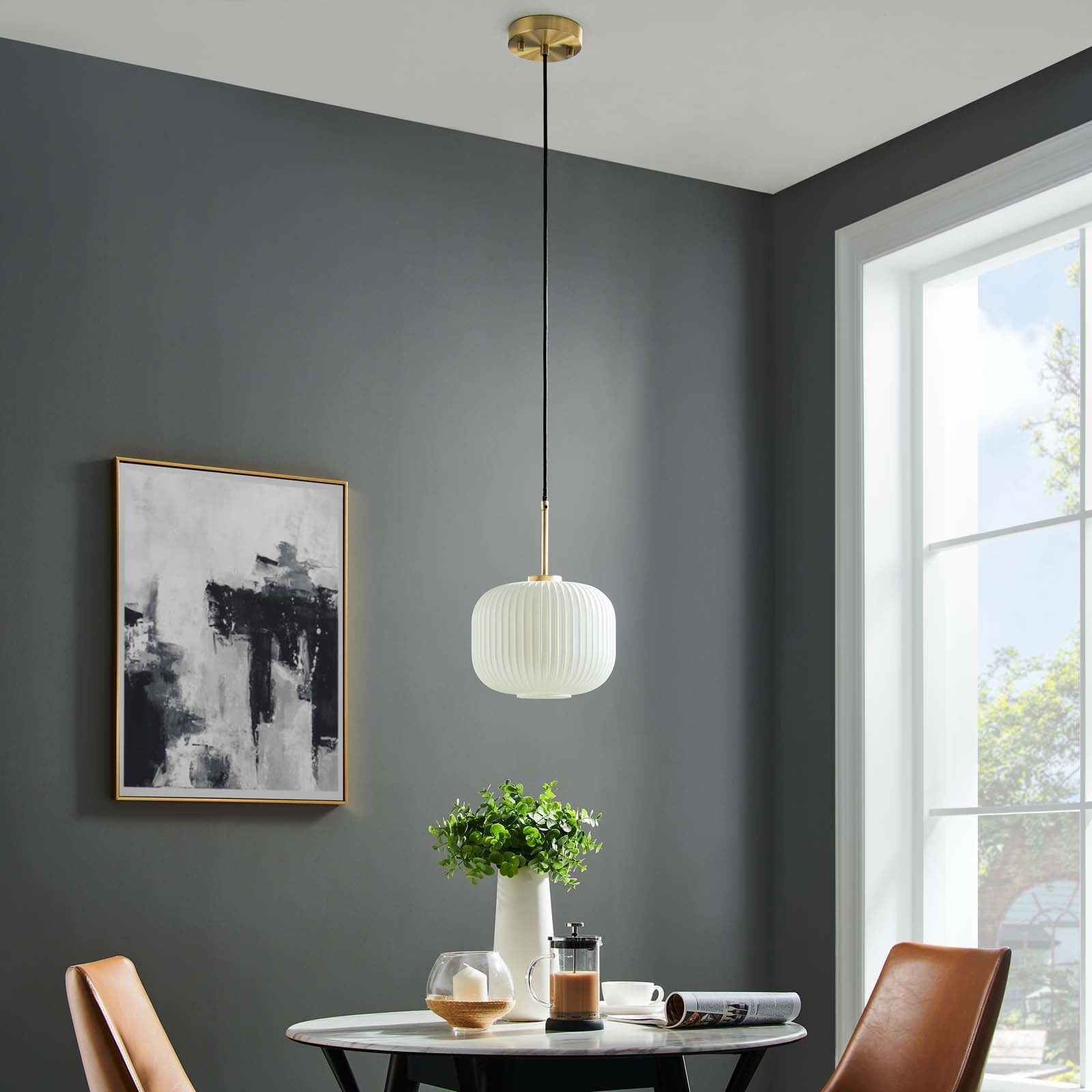 Reprise Glass Pendant Light By Modway - EEI-5620-WHI-SBR | Ceiling Lamps |  Modishstore - 2