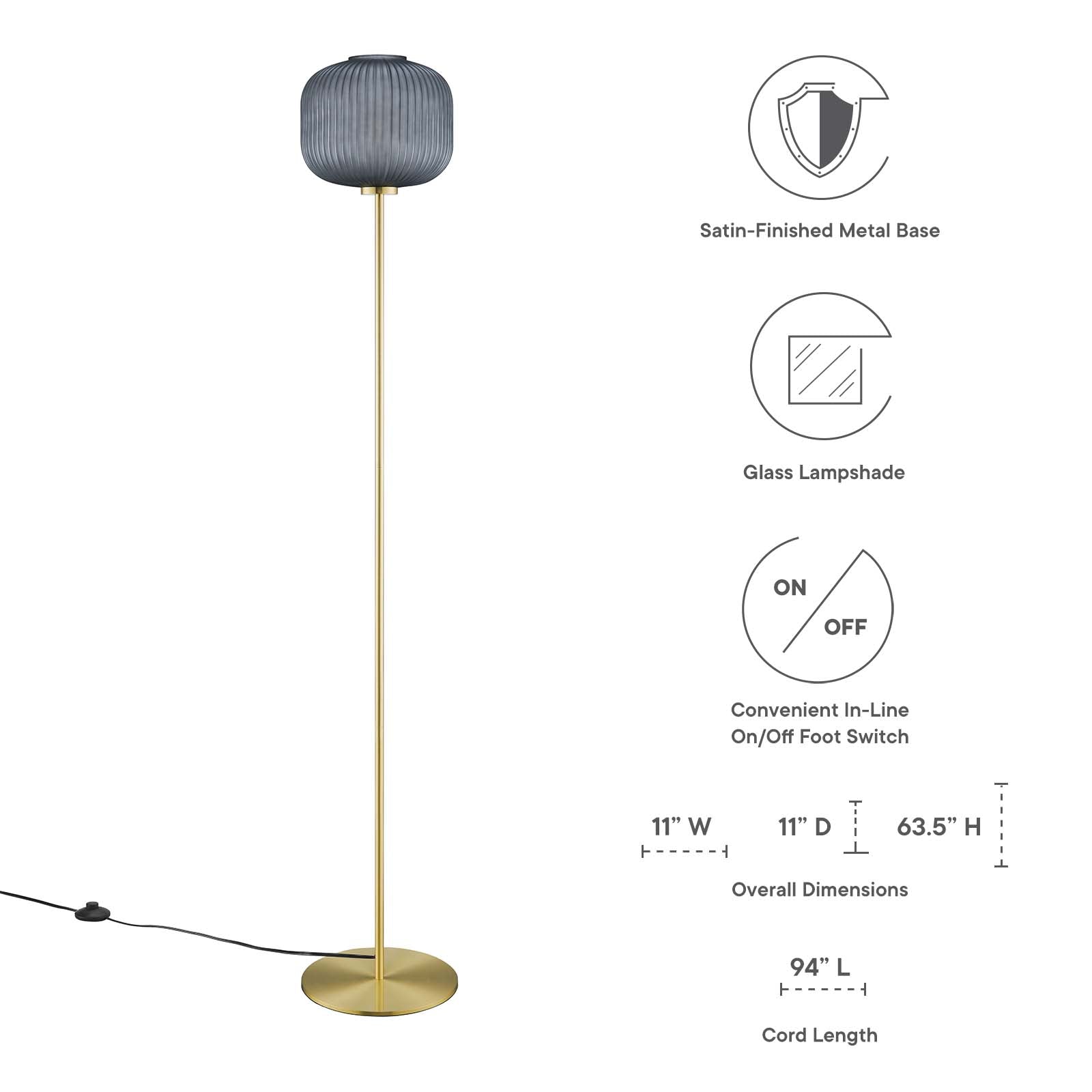 Reprise Glass Sphere Glass And Metal Floor Lamp By Modway - EEI-5623-BLK-SBR | Floor Lamps |  Modishstore - 3