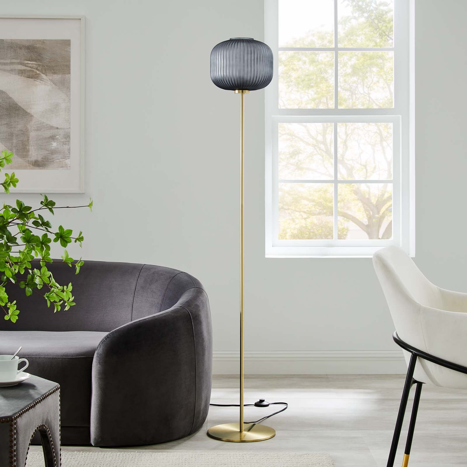 Reprise Glass Sphere Glass And Metal Floor Lamp By Modway - EEI-5623-BLK-SBR | Floor Lamps |  Modishstore